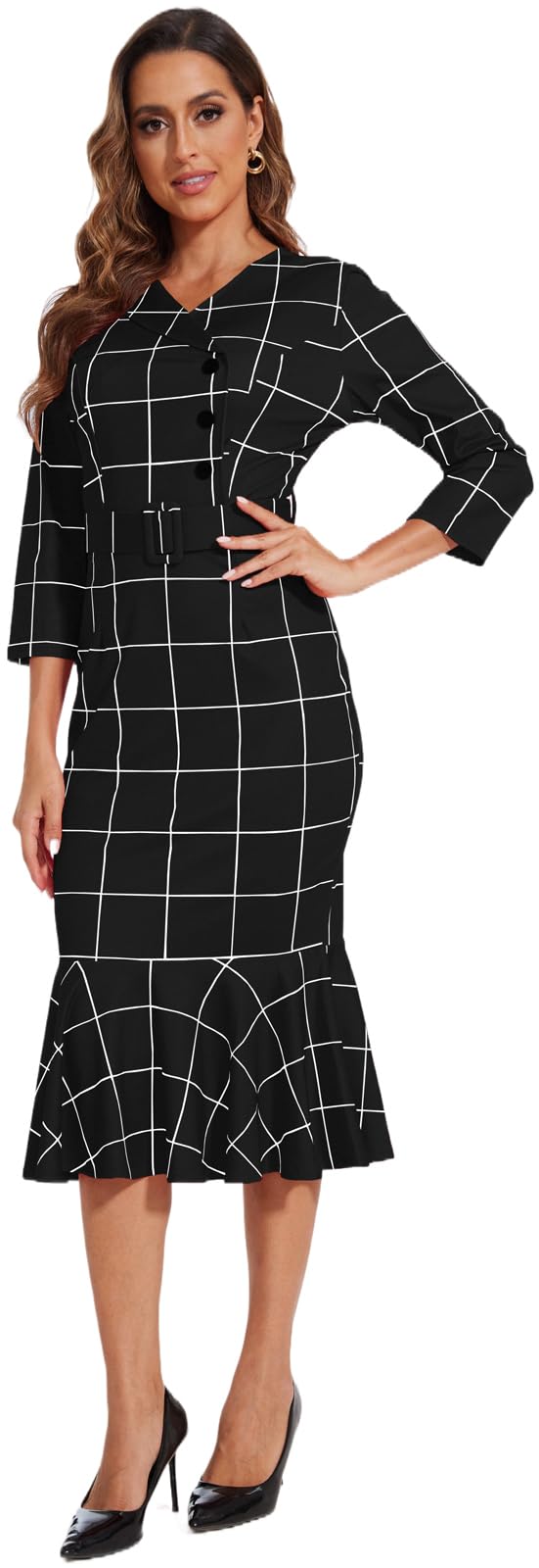 Elegant Women's Business Work Midi Dress - Bodycon Fishtail Formal Dress for Wedding Guest, Church & Office Wear | Perfect for Business Meetings, Cocktail Parties & Special Occasions