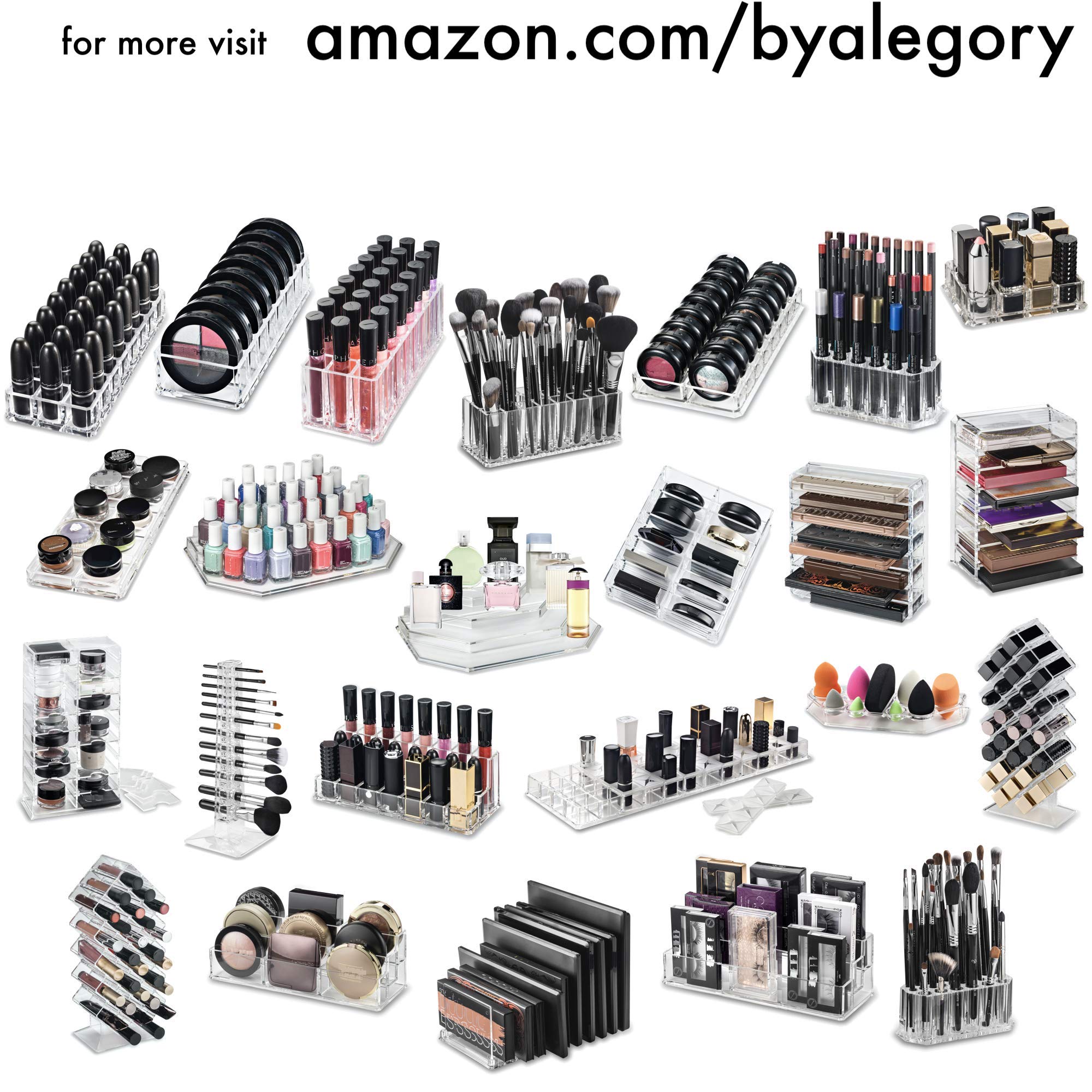 byAlegory (Set of 2) Clear Acrylic Makeup Eyelash Organizer with Removable Dividers - 8 Compartment False Eyelash Storage Case for Extensions, Stand or Lay Flat Design - Perfect for Salon, Travel & Home Makeup Organization