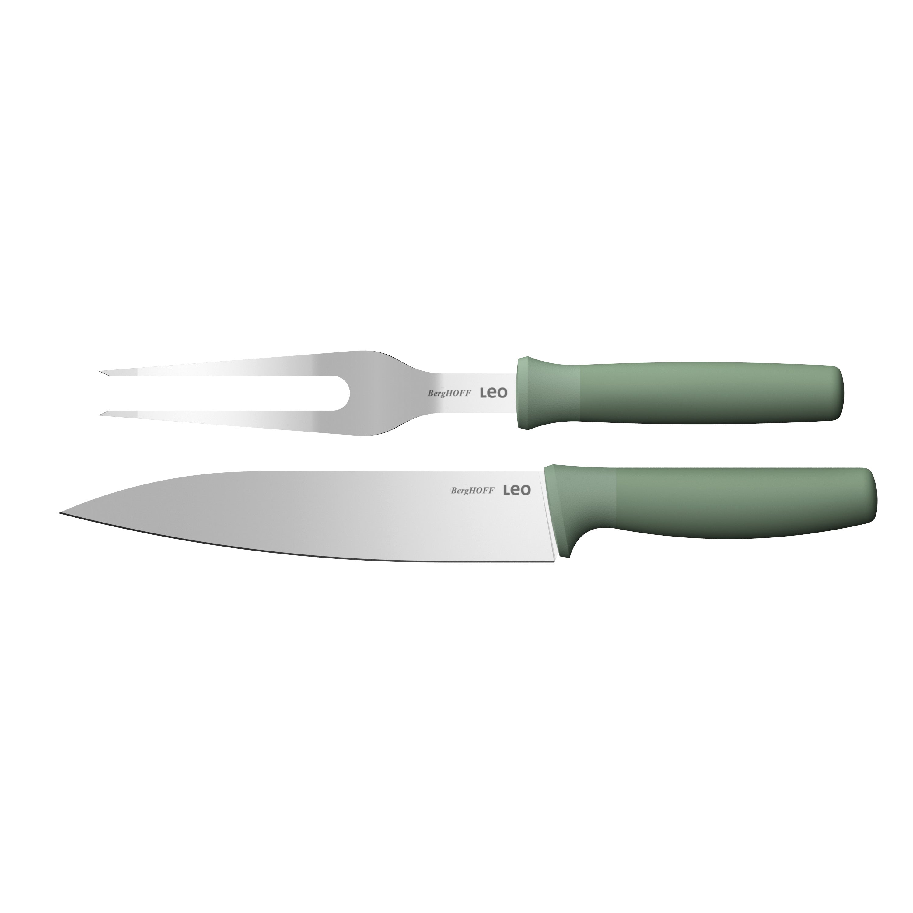BergHOFF Leo Forest Stainless Steel 2-Piece Carving Set - Eco-Friendly Recycled Material Knife & Fork for Roast Beef, Turkey & Holiday Meals