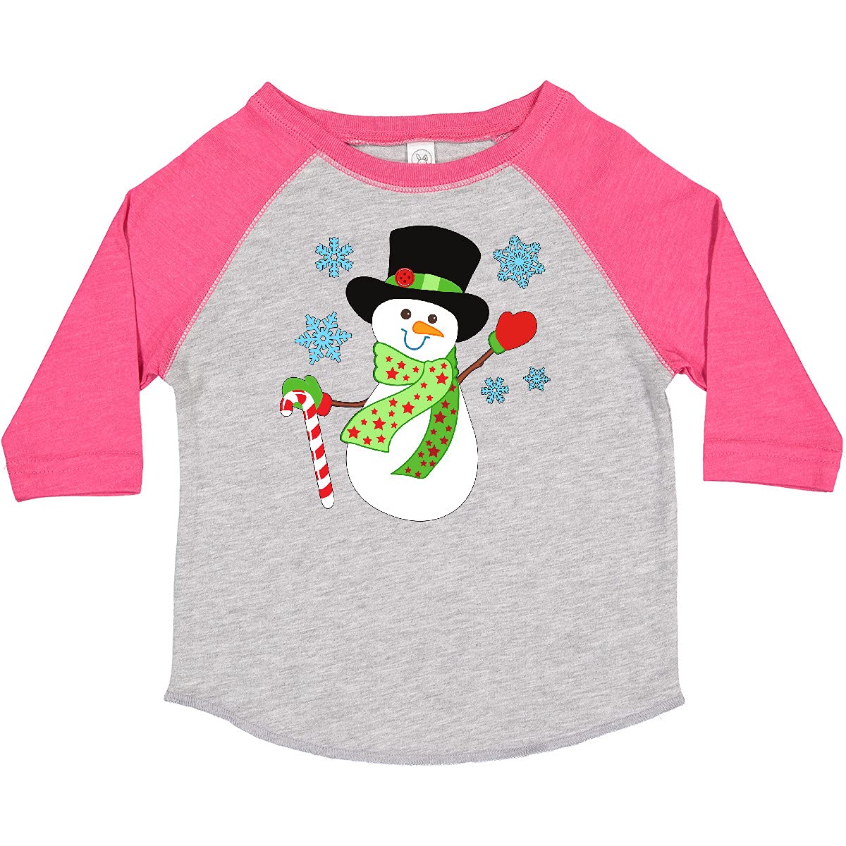 Festive Christmas Snowman in Top Hat with Candy Cane Toddler T-Shirt - Cute Holiday Outfit for Kids & Toddlers - Perfect for Family Photos, Christmas Parties & Gift Giving