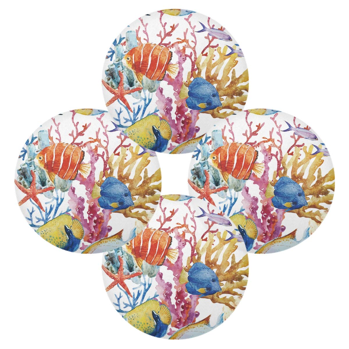 DAOXIANG Tropical Fish Watercolor Placemats - Heat-Resistant Washable Polyester Table Mats for Kitchen & Dining Room Decor | Perfect for Beach-Themed Parties, Summer Entertaining & Coastal Home Decor