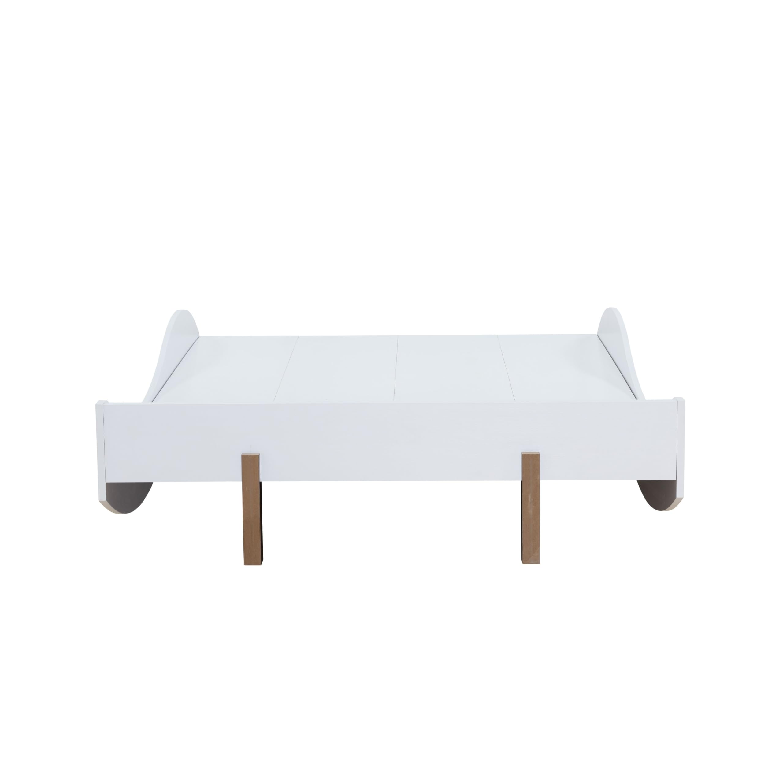 Overstock Tara White Platform Bed Queen Size - Modern Minimalist Bed Frame with Sturdy Wooden Slats for Bedroom, Guest Room, or Dorm
