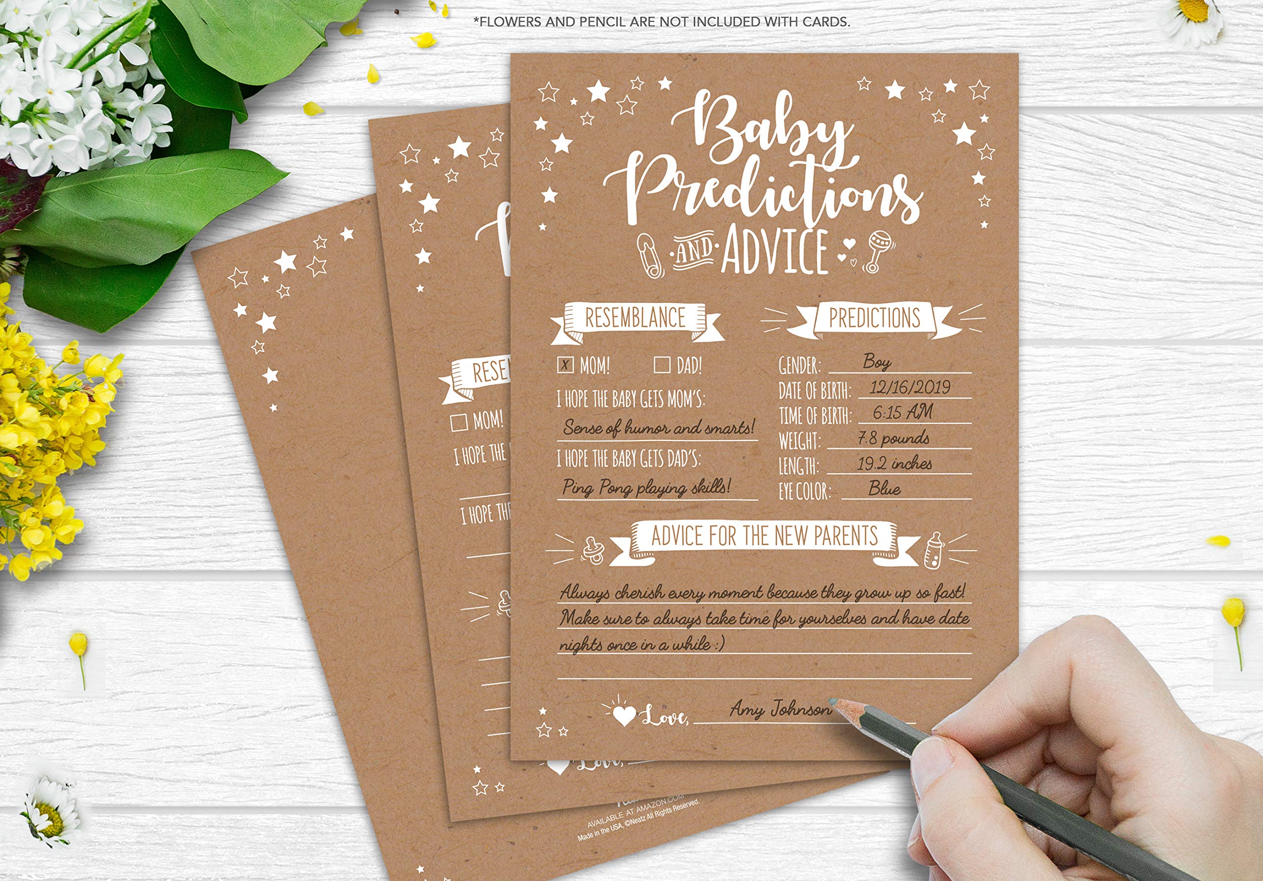 Neatz 50 Rustic Baby Shower Prediction & Advice Cards - Gender Neutral for Boys or Girls | Baby Shower Games, Decorations & Party Favors | Perfect for Baby Showers, Gender Reveals & New Parent Celebrations