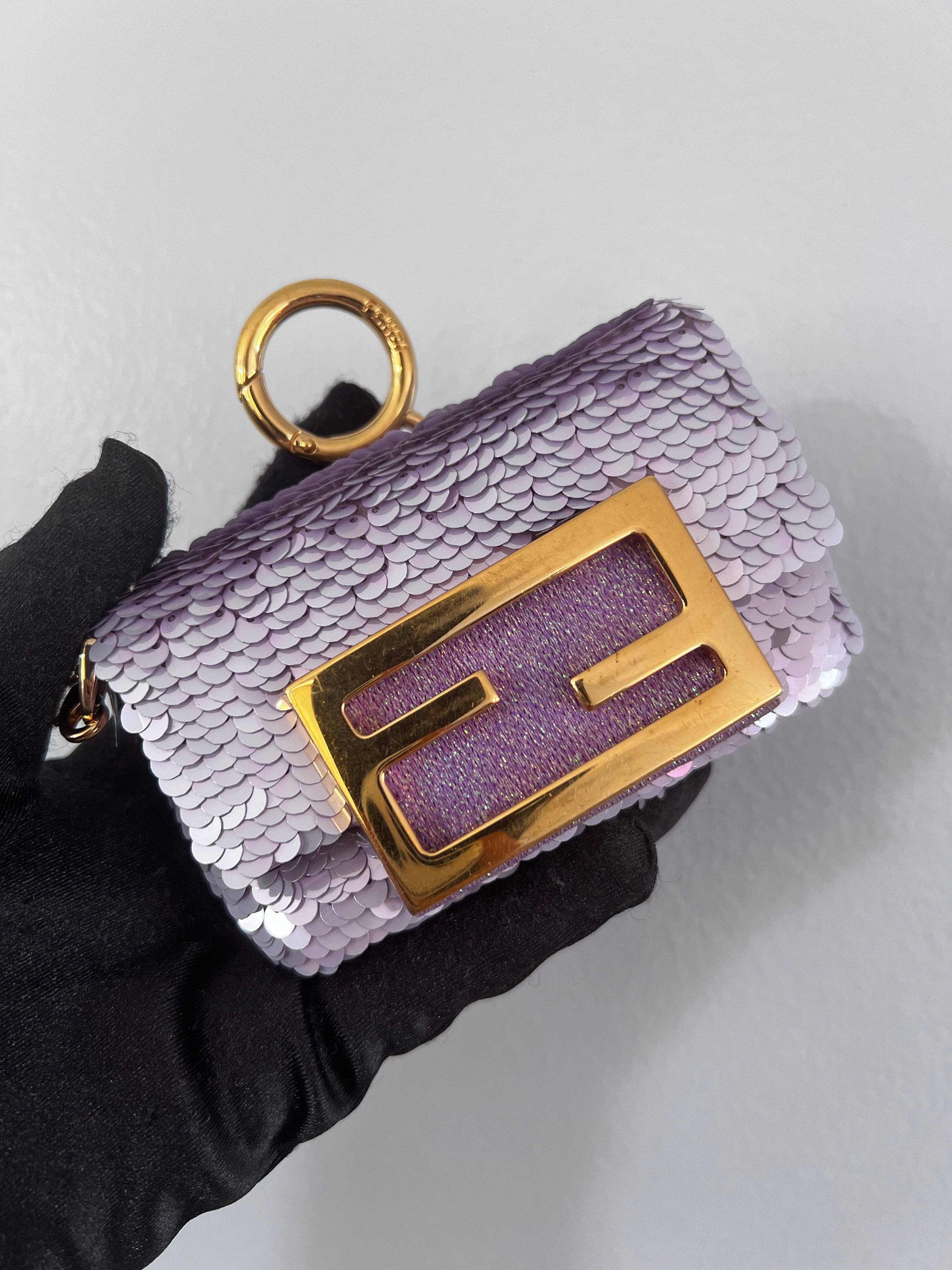 Fendi Violet Small Sequin Nano Bag | Luxury Designer Crossbody Purse for Women | Perfect for Parties, Weddings & Evening Events
