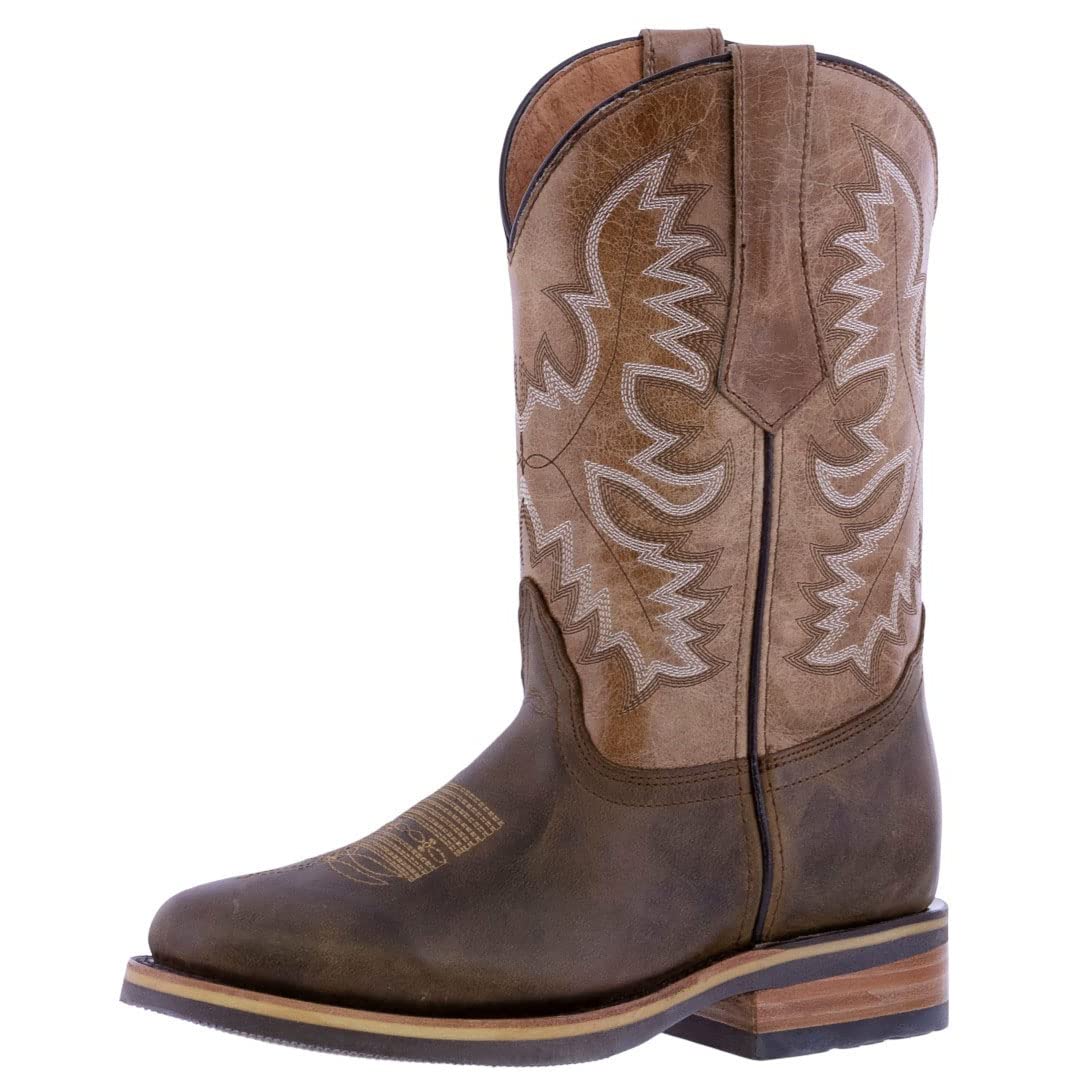 Men's Honey Brown Western Leather Cowboy Boots - Rodeo & Saddle Roper Toe - Perfect for Country Dancing, Rodeo Events & Western Fashion