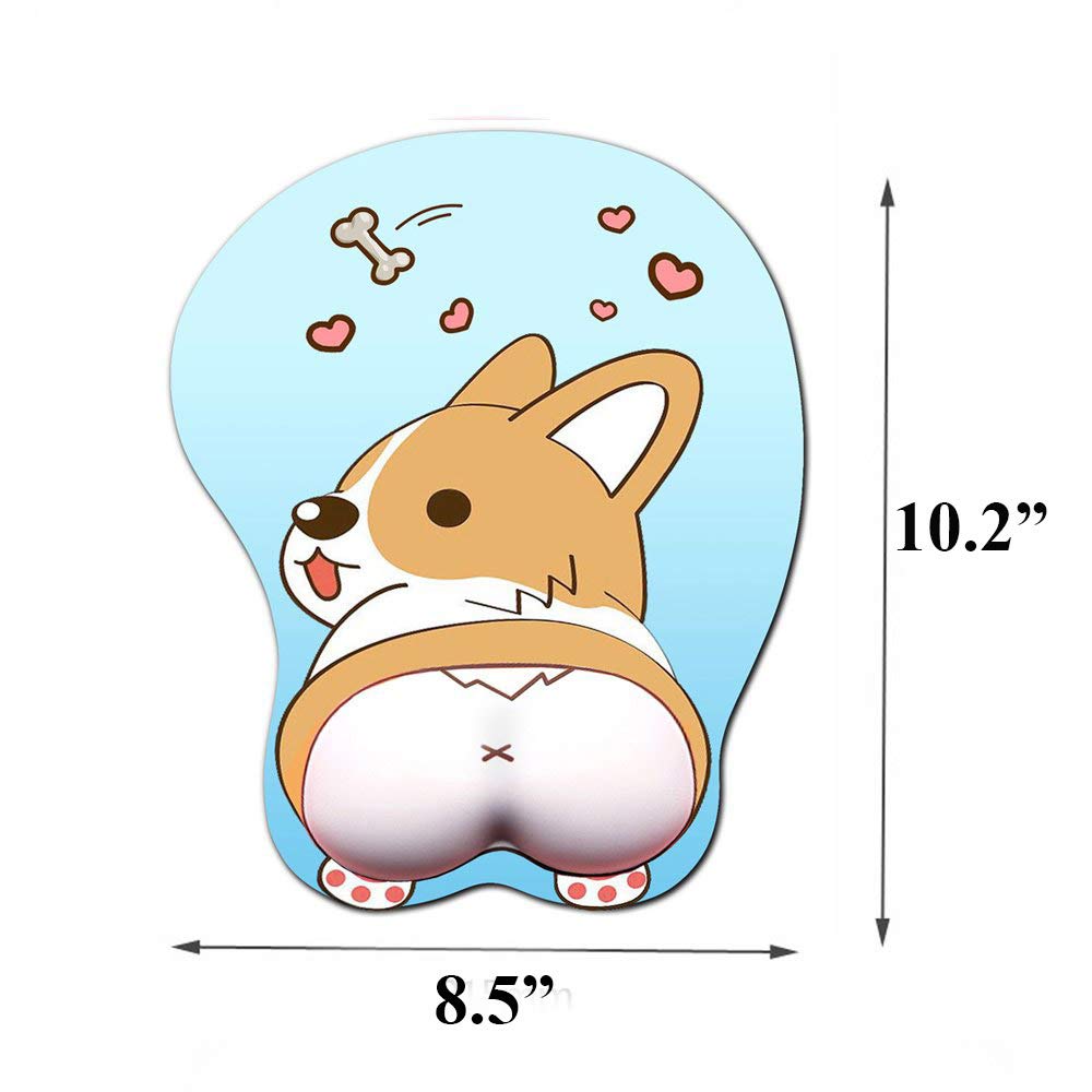 3D Funny Corgi Butt Shaped Silicone Mouse Pad - Non-Slip Ergonomic Desk Mat 8.6x10.2 Inches for Office, Gaming & Home Computer Use