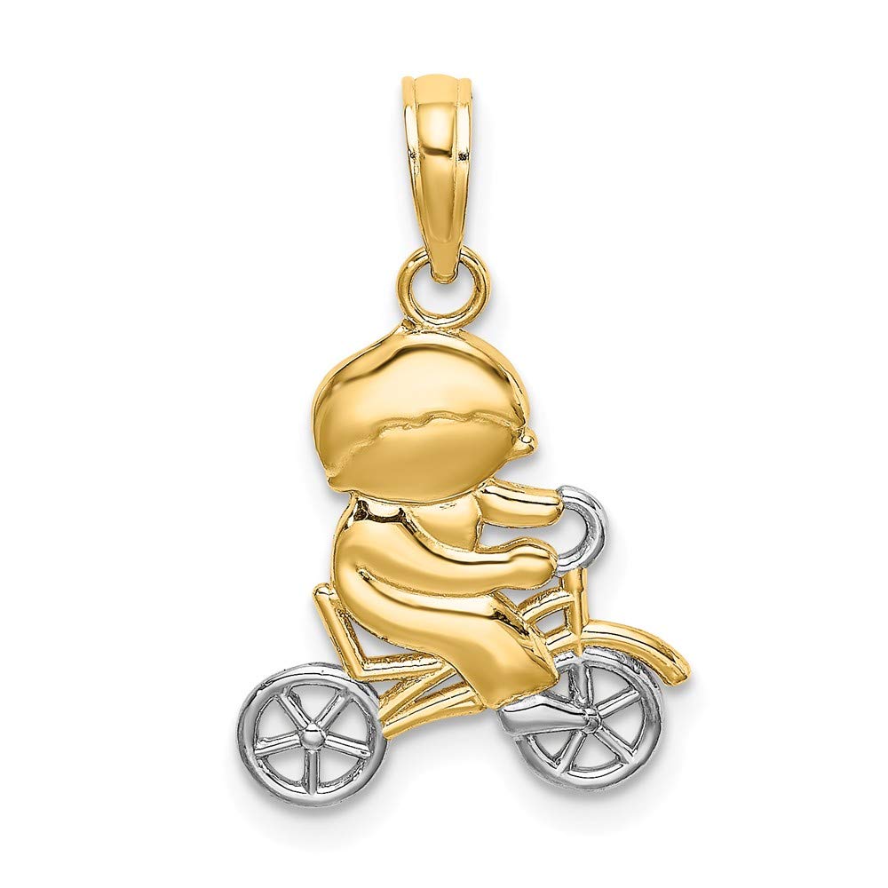 14K Yellow Gold & Rhodium-Plated Little Boy Riding Bicycle Pendant Necklace - Perfect Gift for Kids, Birthday, Baptism & Special Occasions