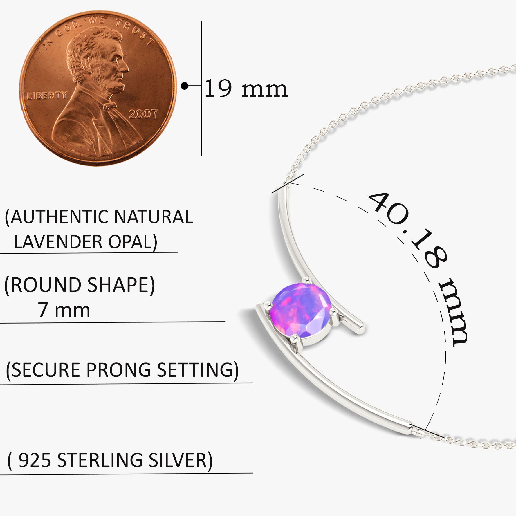 7mm Natural Lavender Opal Bypass Pendant Chain Necklace - Elegant Jewelry for Women, Perfect for Weddings, Parties & Everyday Wear