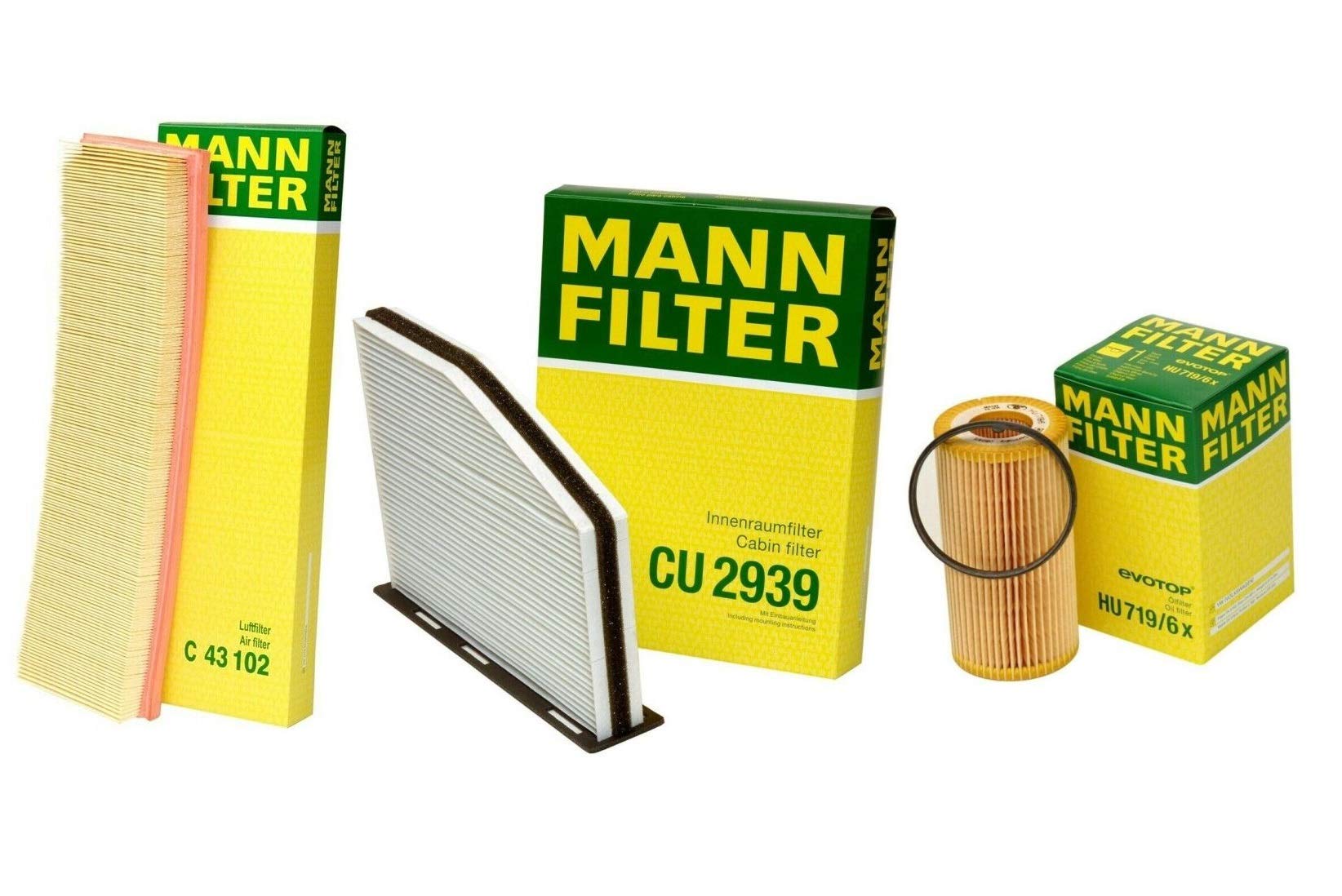 Mann Oil Air Paper Cabin Filter Service Kit for VW Beetle Golf Jetta Passat 2.5L - Replacement Air Filter for Volkswagen Cars - Improve Air Quality & Engine Performance - Perfect for City Driving & Road Trips