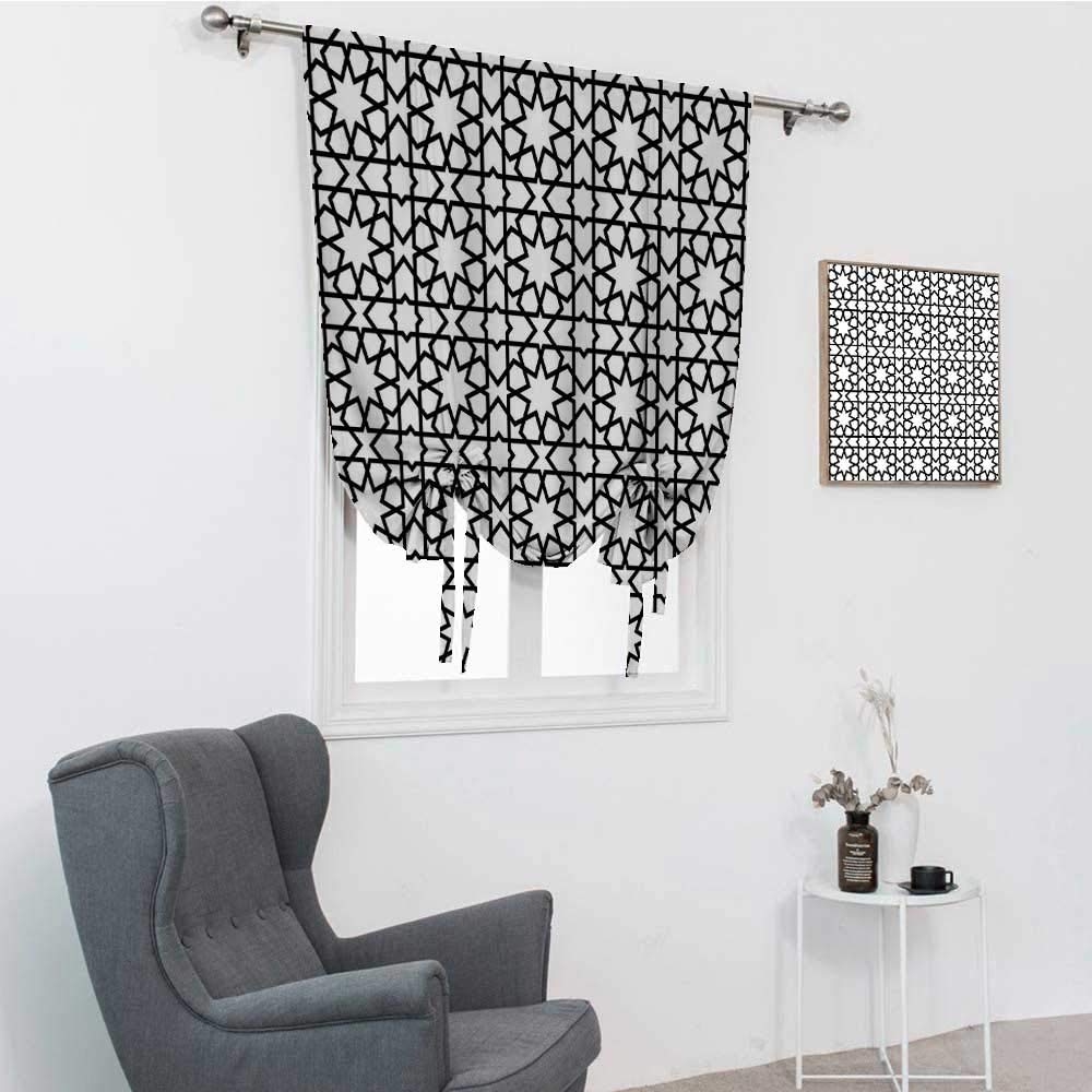Moroccan Blinds for Windows - Geometric Pattern Mosaic Tie-Up Balloon Shade Curtains, Black & White 35x64 inches | Classic Artistic Print for Living Room, Bedroom & Office Decor