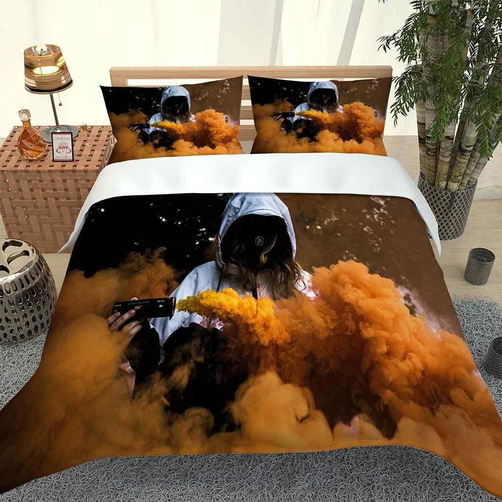 Modern Yellow Smoke Landscape Duvet Cover Set Queen 90x90 Inches - Soft Microfiber Comforter Cover with Zipper & Corner Ties + 2 Pillow Shams - Luxury Bedding for Master Bedroom, Guest Room & Dorm Decor