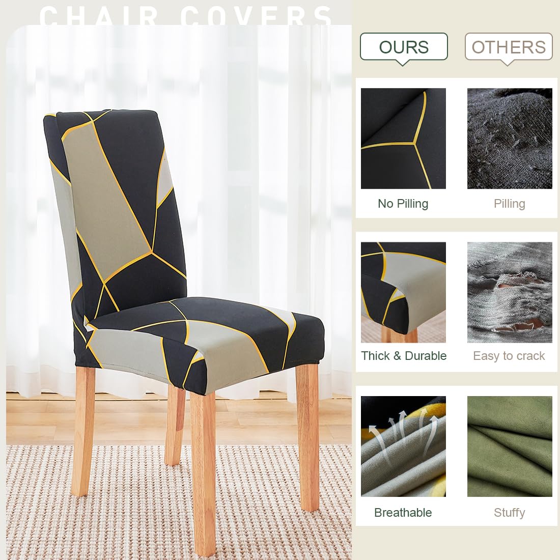 Stretch Dining Chair Covers 6-Pack - Washable Spandex Slipcovers for Home & Party Decor