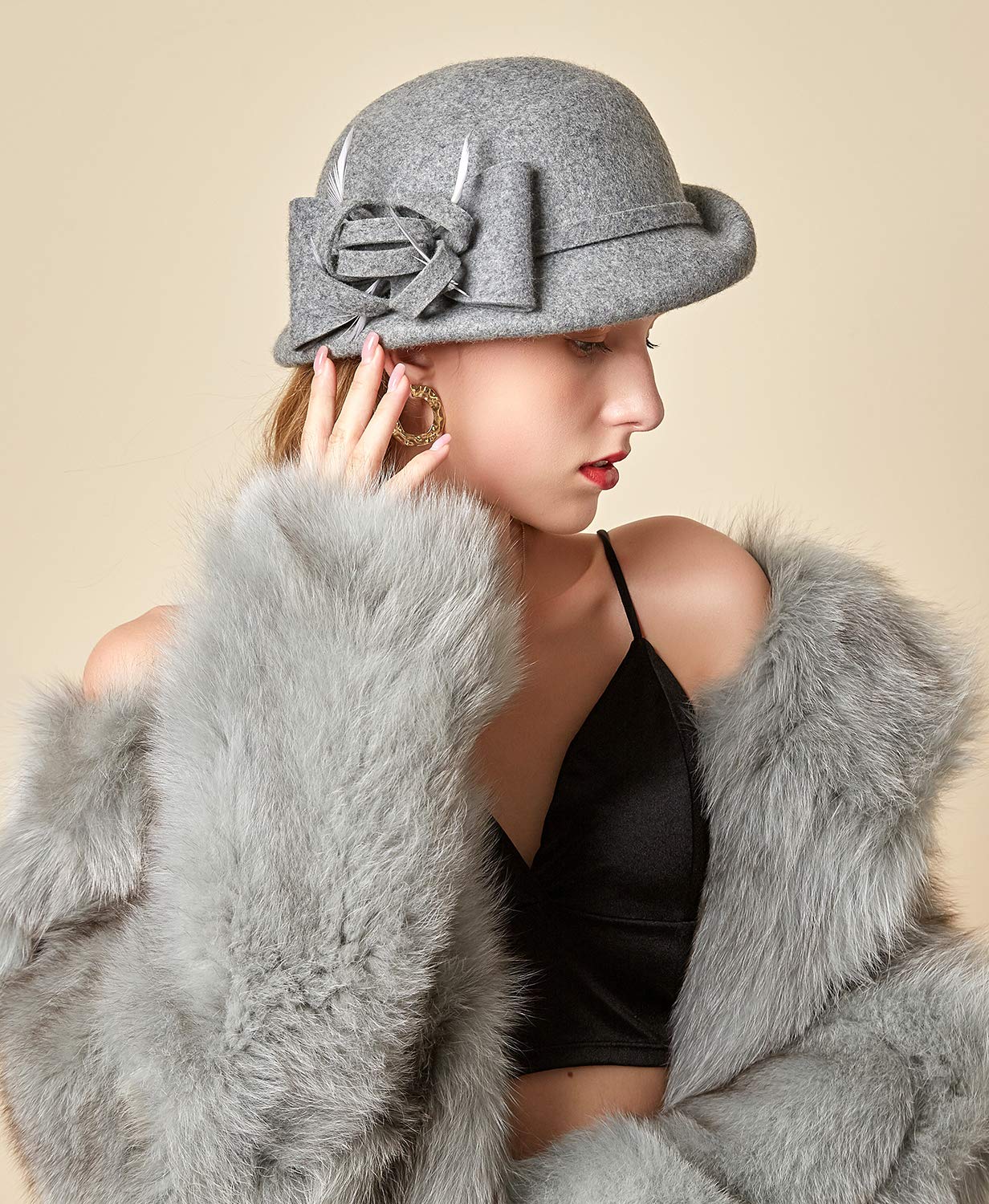 Z&X Women's Wool Felt Veil Fascinator Pillbox Hat - Winter Tea Party, Church, Derby & Wedding Hat with Flower Beret Design - Perfect for Formal Events, Bridal Accessories & Fashion Headwear