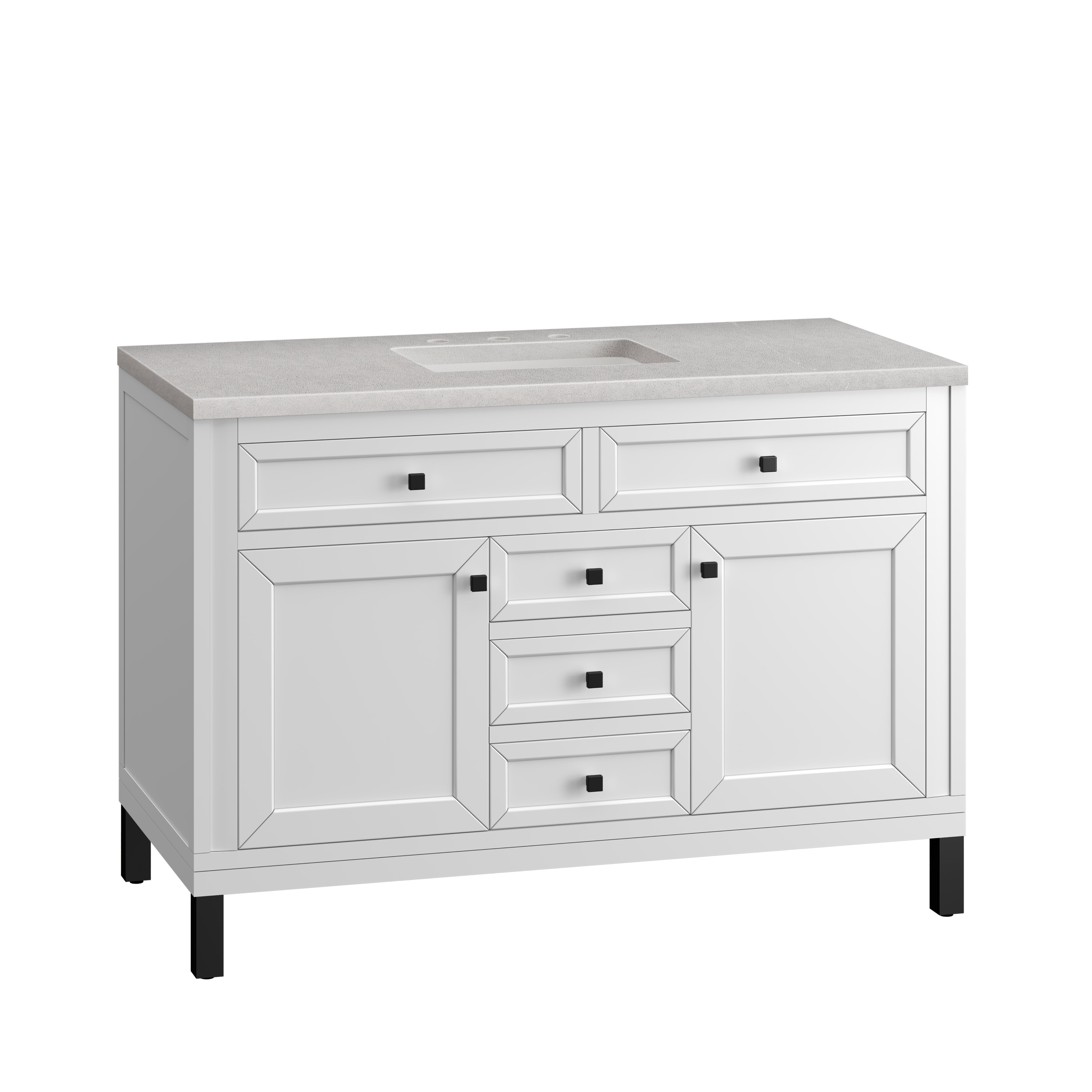 Chicago 48 Inch Single Bathroom Vanity Set with Glossy White Finish & 3CM Eternal Serena Stone Top - Perfect for Modern Home Bathroom Remodeling and Space-Saving Design