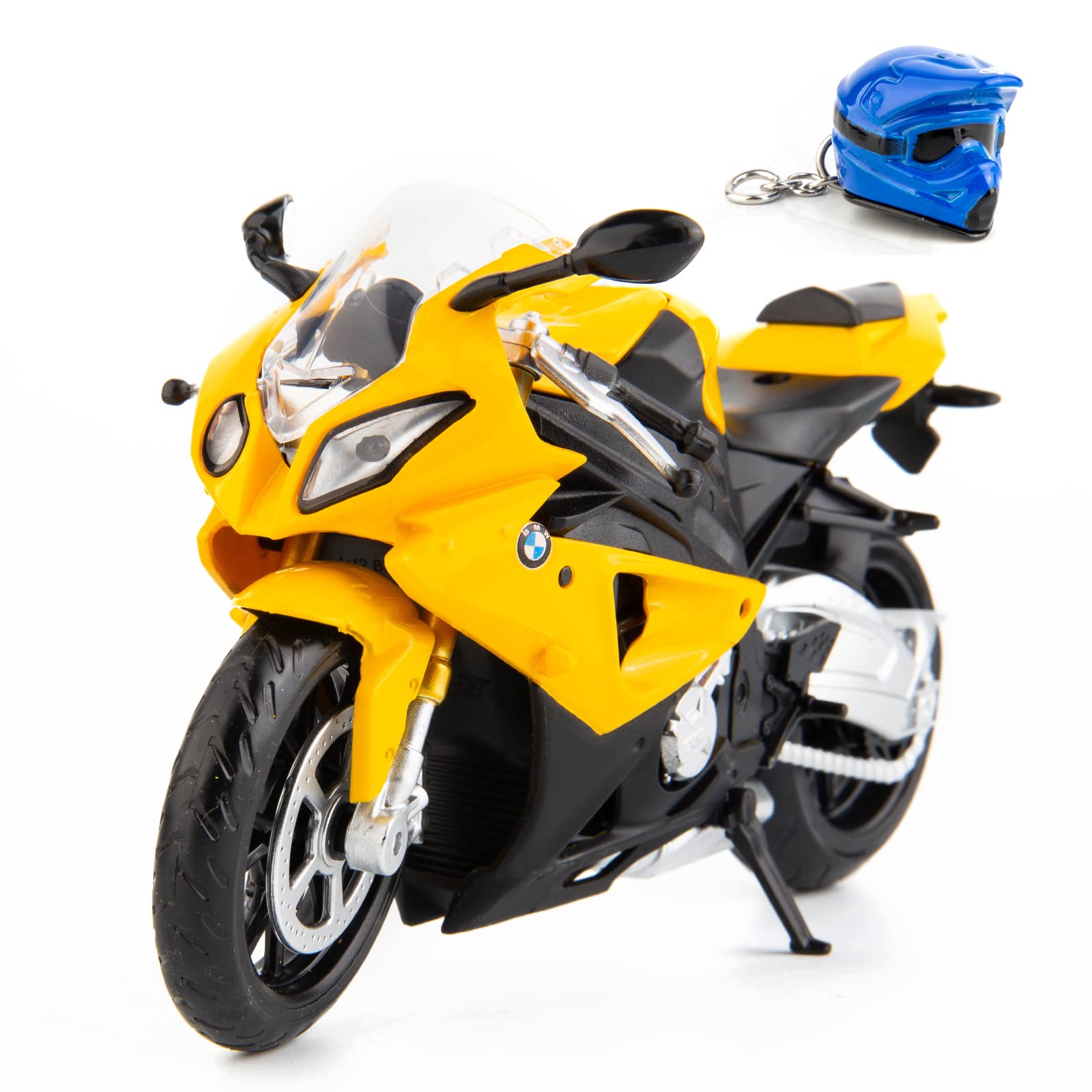 1/12 Scale BMW S1000RR Motorcycle Toy Model - Collector's Edition with Display Stand & Helmet Keychain - Realistic Die-Cast Motorcycle for Kids Ages 3-9 (Yellow) - Perfect Gift for Birthday, Christmas & Motorcycle Enthusiasts
