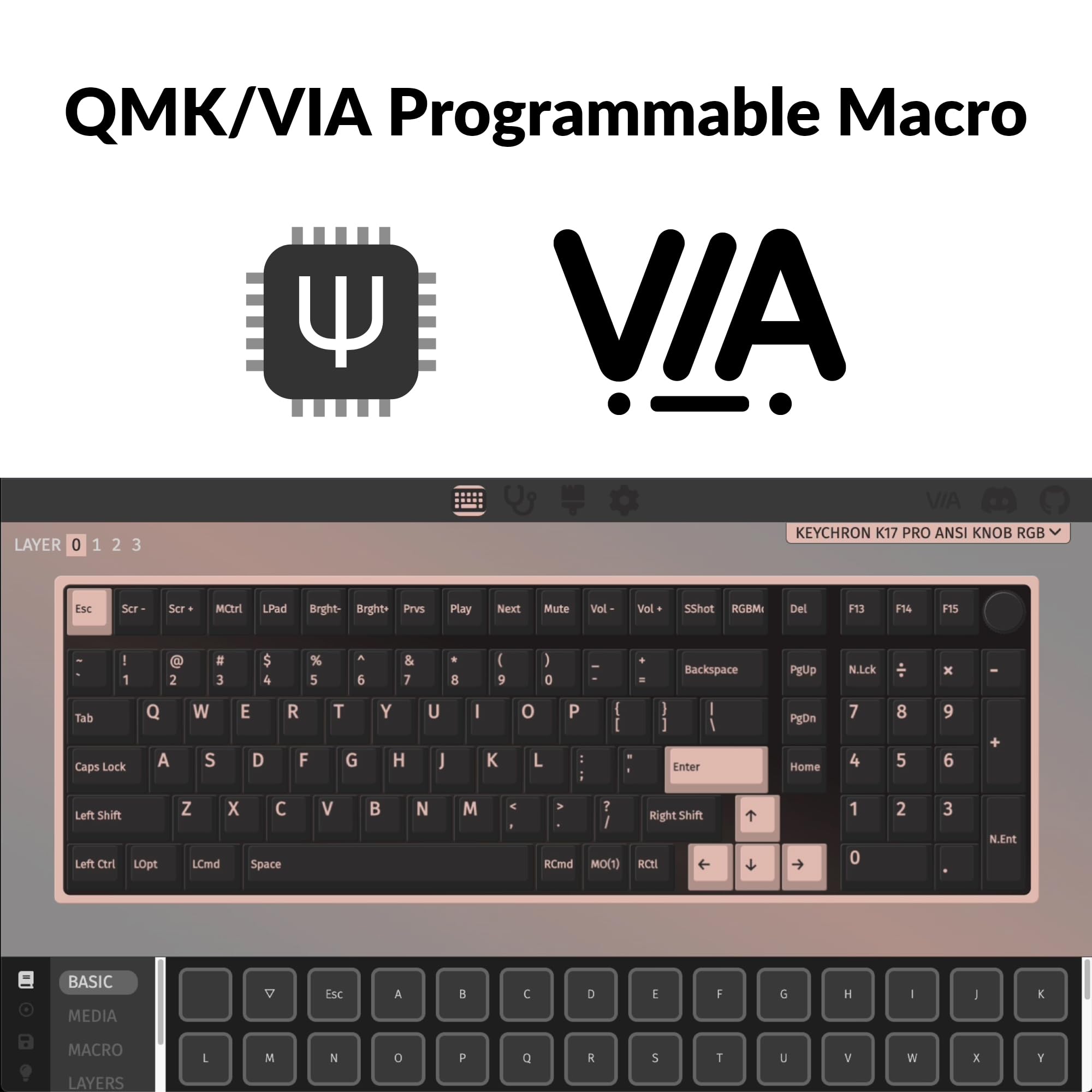 Keychron K17 Pro Low-Profile Wireless Mechanical Keyboard - QMK/VIA Programmable, Bluetooth/Wired, RGB Backlight, Numpad & Knob - Compatible with Mac/Windows/Linux - Perfect for Office, Gaming & Programming