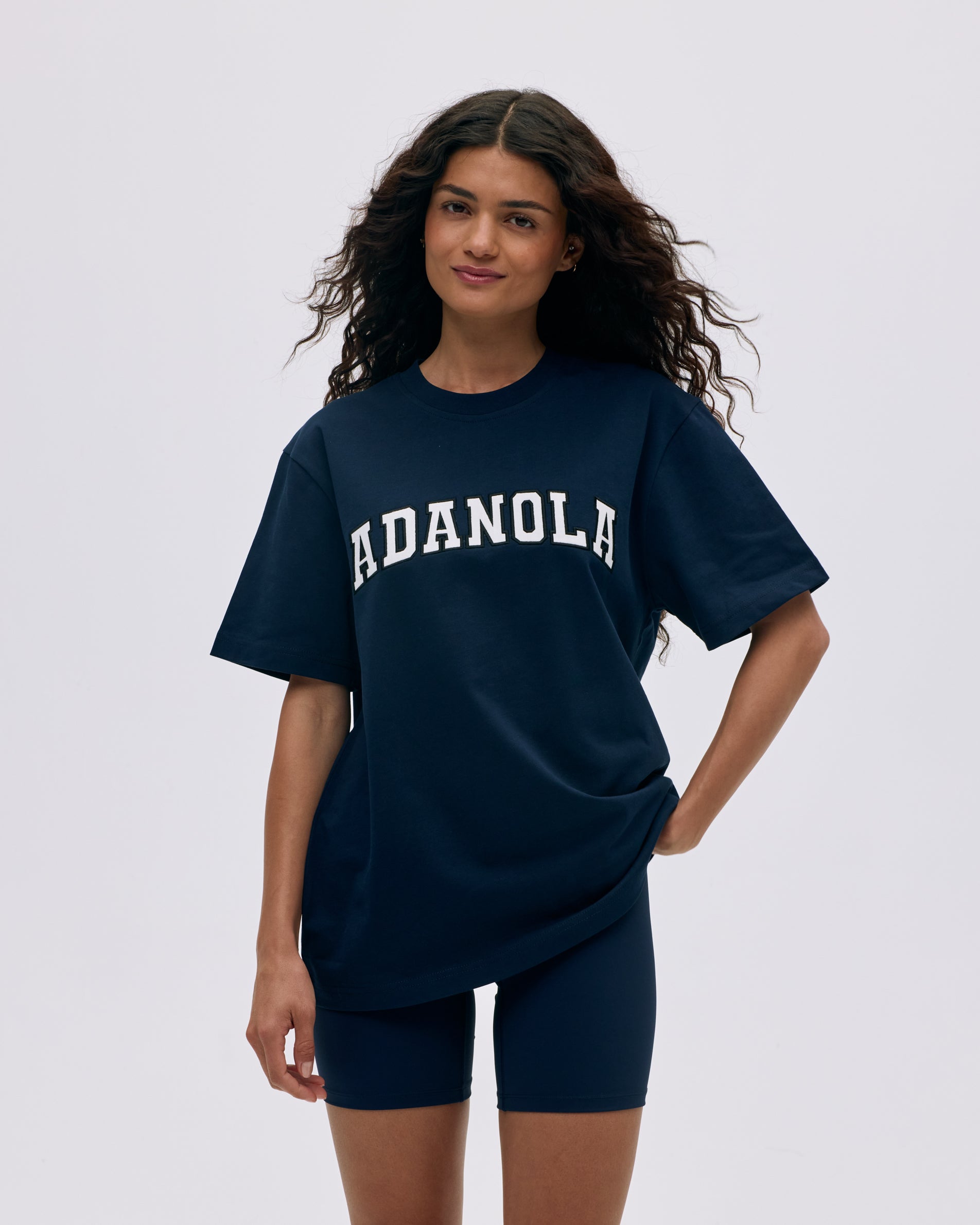 Varsity Short Sleeve Oversized T-Shirt for Men & Women | Comfortable Cotton Crewneck Tee in Navy Blue/White | Perfect for Casual Wear, Street Style & Everyday Outfits