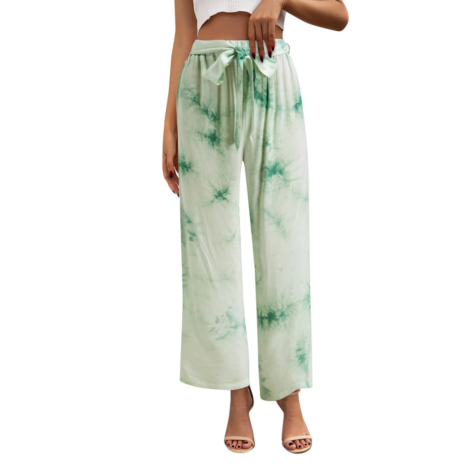 ALLZ Women's Yoga Pants - Loose Tie-Dye Printed Wide Leg Sport Pants with Belt for Yoga, Workout & Lounge Wear - Comfortable Athletic Pants for Women