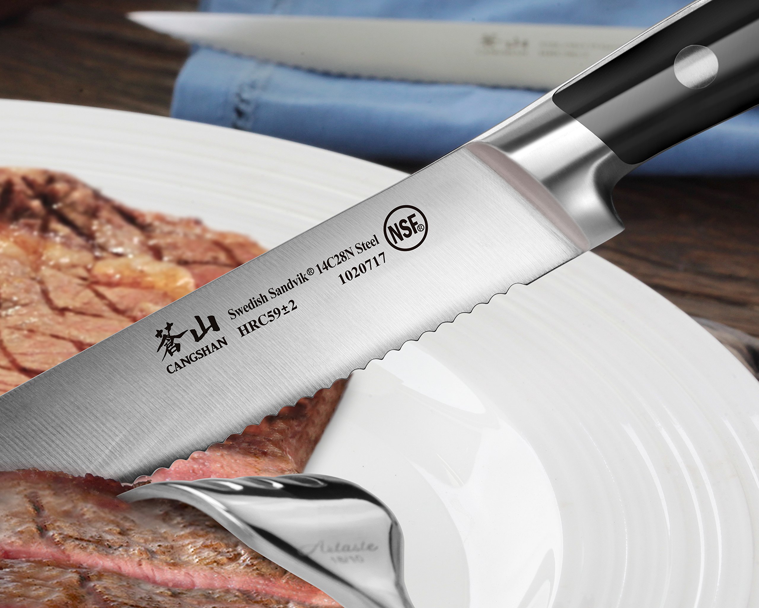 Premium Cangshan TS Series 4-Piece Steak Knife Set - Swedish 14C28N Forged Steel Blades - Sharp Durable Cutlery for Steak, Meat & Fine Dining