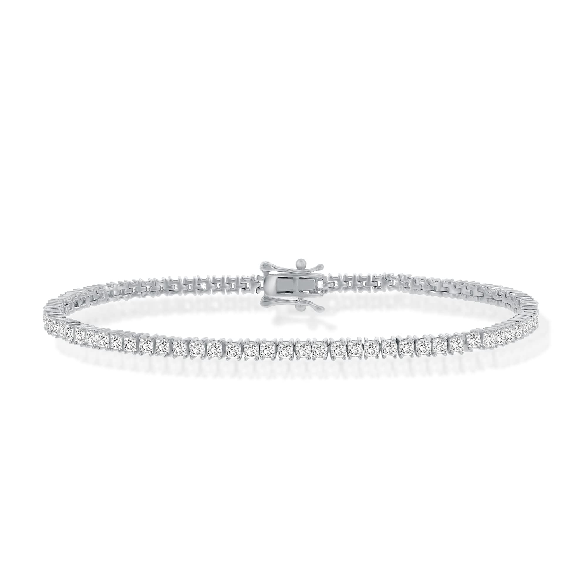 3mm Sterling Silver Princess-Cut Clear CZ Tennis Bracelet for Women | Elegant Bridal Jewelry & Wedding Accessory | Perfect for Engagement, Anniversary Gifts & Special Occasions