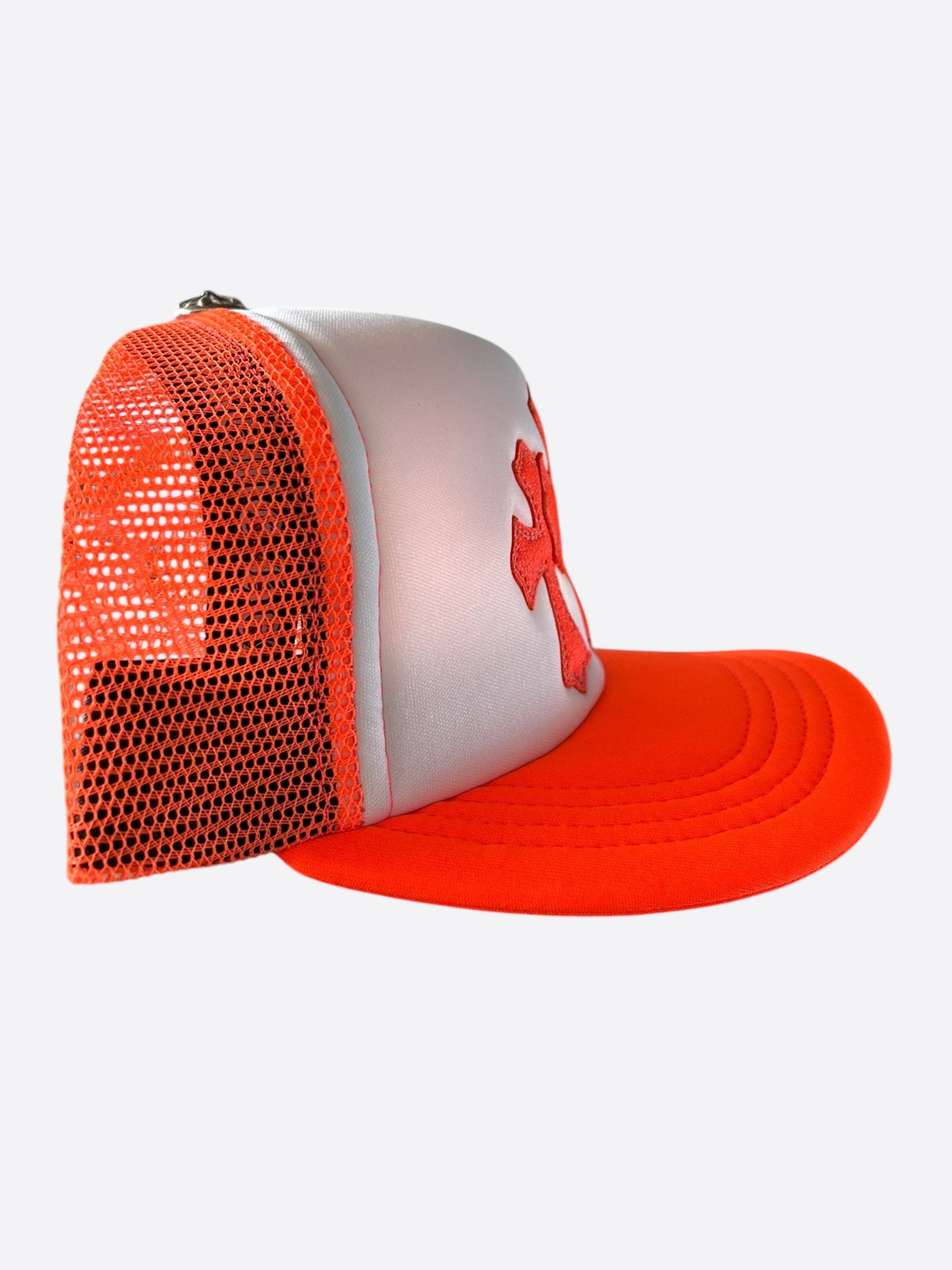 Chrome Hearts Orange Cemetery Cross Patch Trucker Hat - Stylish Embroidered Adjustable Cap for Men & Women - Perfect for Streetwear, Hip-Hop Fashion & Outdoor Activities