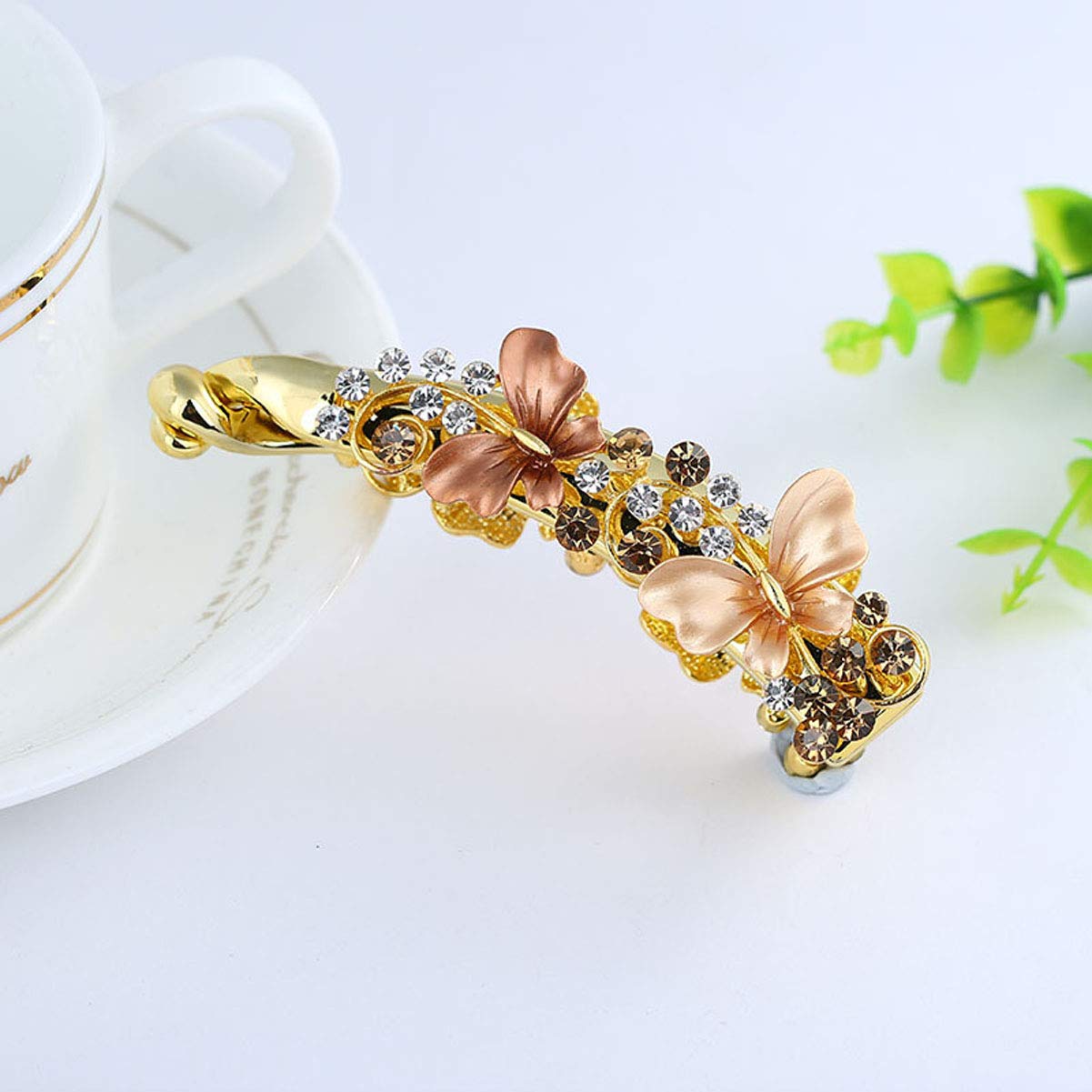 2 Pcs Butterfly Rhinestone Crystal Banana Hair Clips - Vertical Clamp Ponytail Holder for Women | Hair Accessories for Parties, Weddings & Daily Styling
