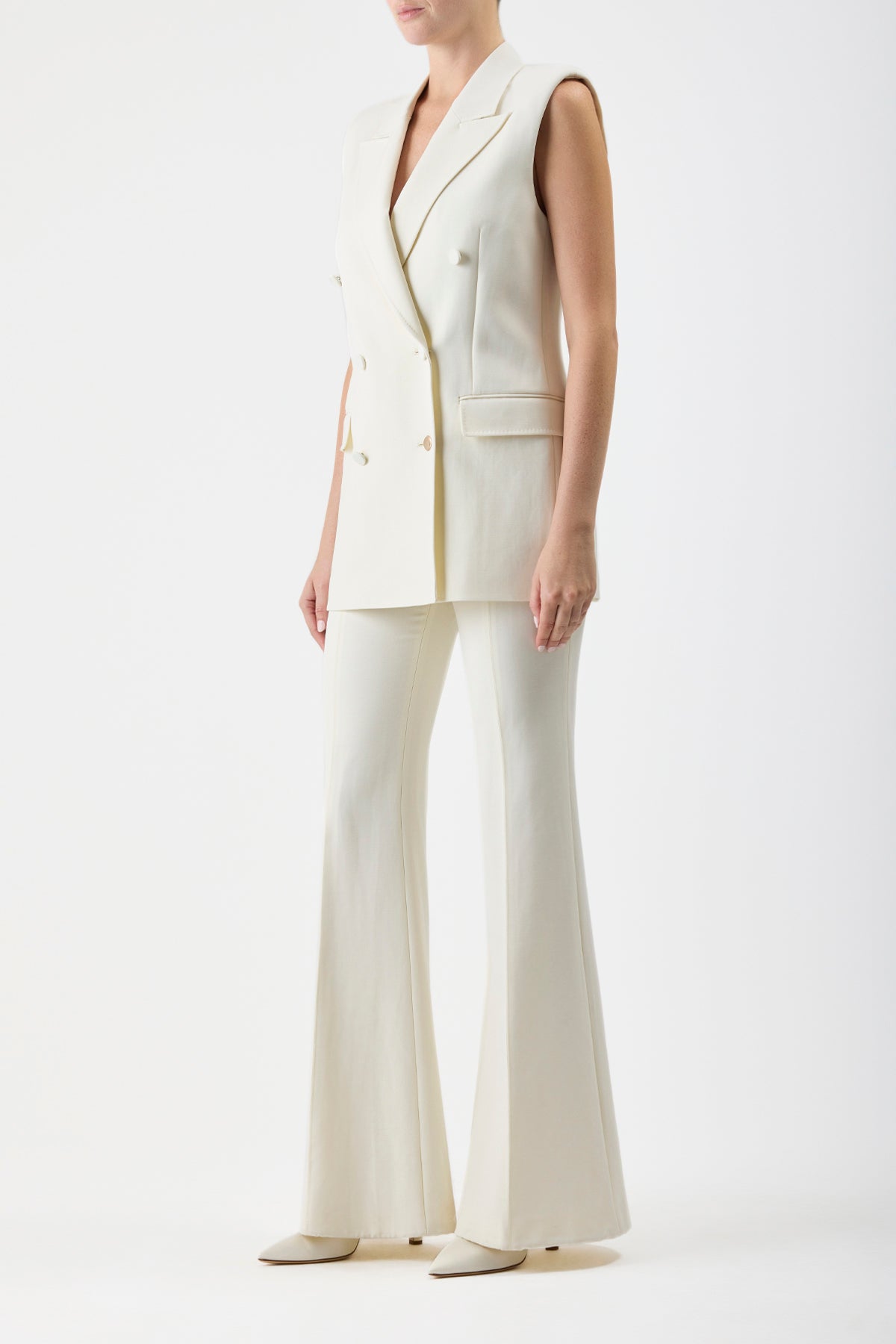 Rhein Ivory Silk Wool Cady Pant - Elegant Women's Trousers for Office, Business & Formal Wear