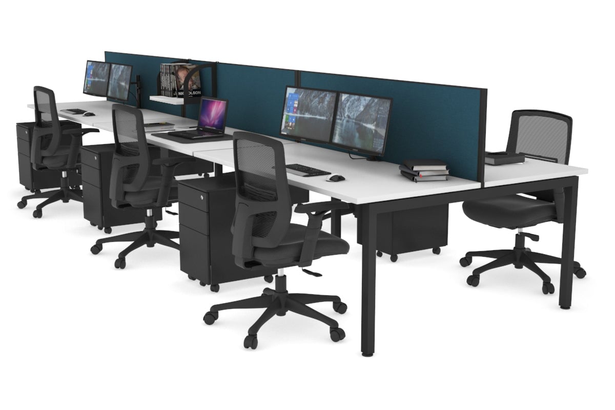 Quadro Square Legs 6 Person Office Workstation - 1800L x 700W Modular Desk System for Collaborative Workspaces, Home Offices & Coworking Spaces