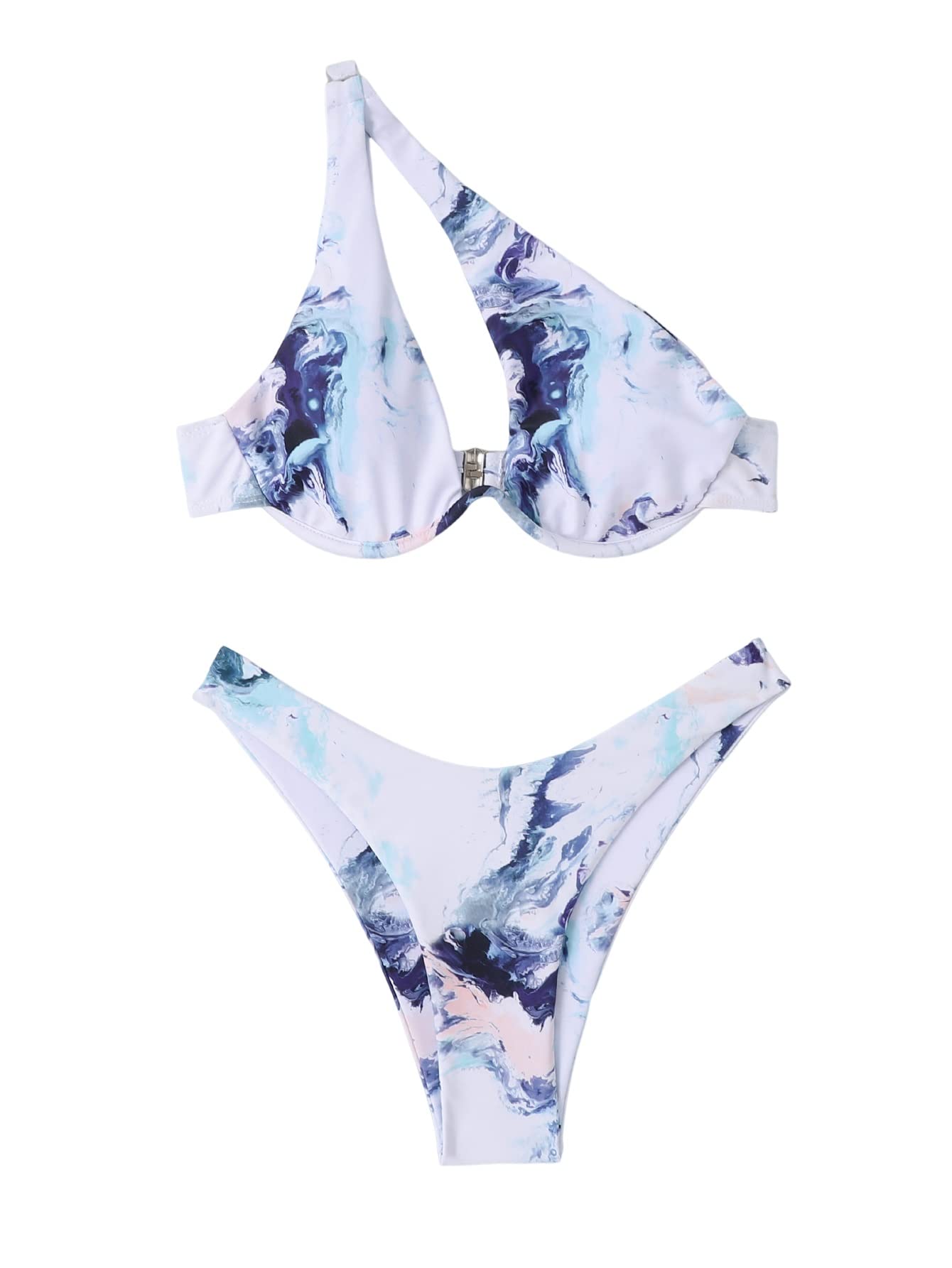 WDIRARA Women's Cut Out One Shoulder Printed Bikini Set - Sexy 2 Piece Swimsuits for Beach, Pool Party & Summer Vacation