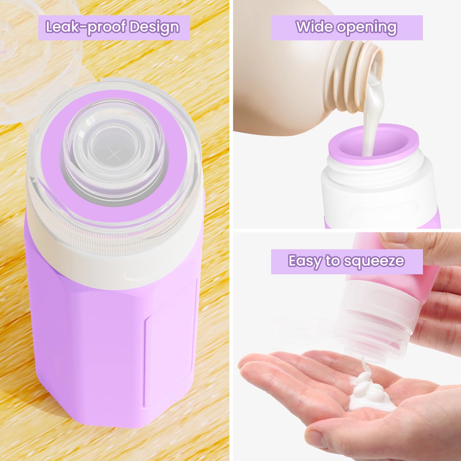 TSA Approved 2oz Leak Proof Silicone Travel Bottles for Shampoo, Conditioner & Lotion - Refillable Squeezable Toiletry Containers for Air Travel, Gym & Vacation Essentials