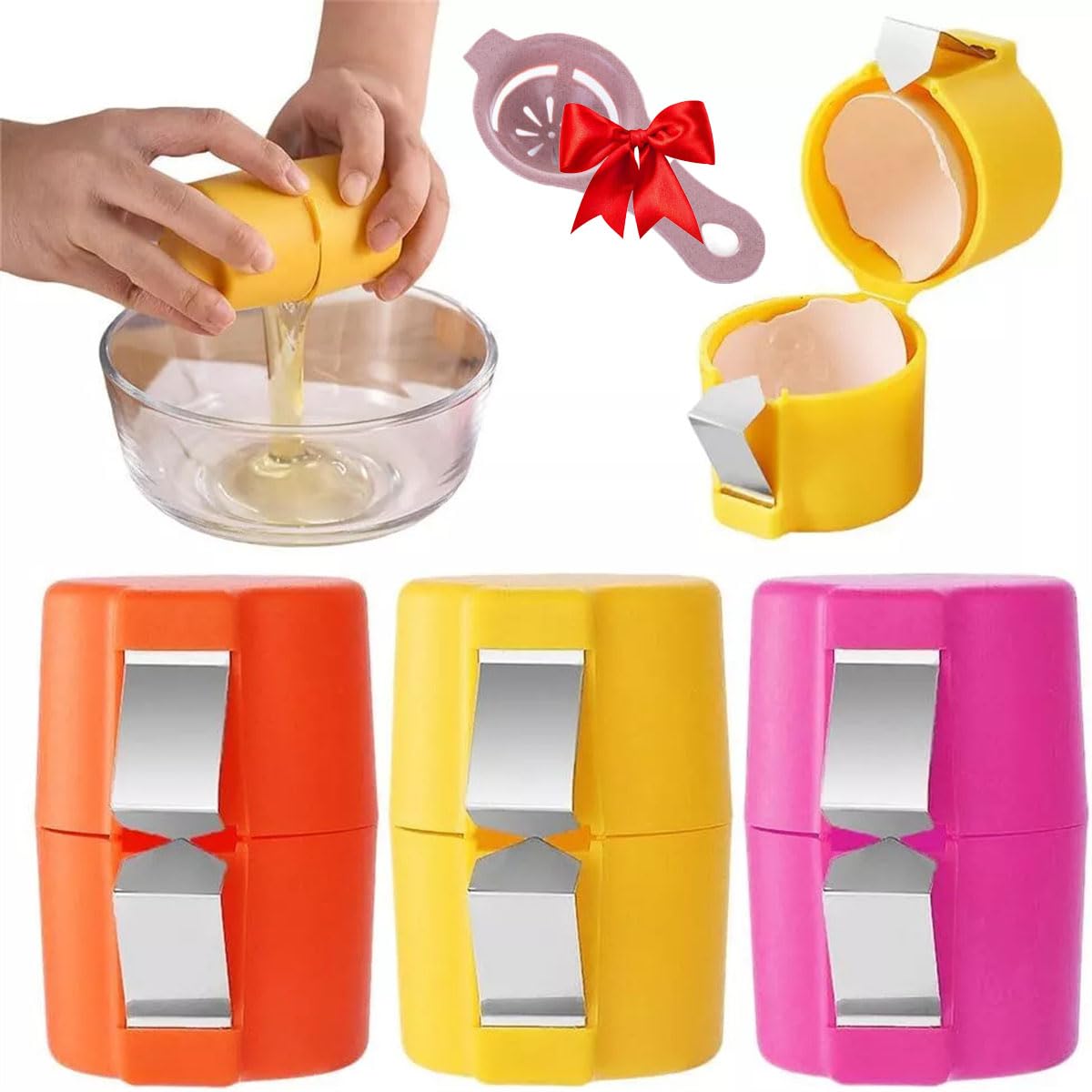 Premium Egg Shell Opener & Eggshell Cutter - 3PCS Handheld Egg Cracker Tool for Raw Eggs | Multifunctional Egg Breaker & Yolk Separator | Perfect for Cooking, Baking, Camping & Kitchen Use