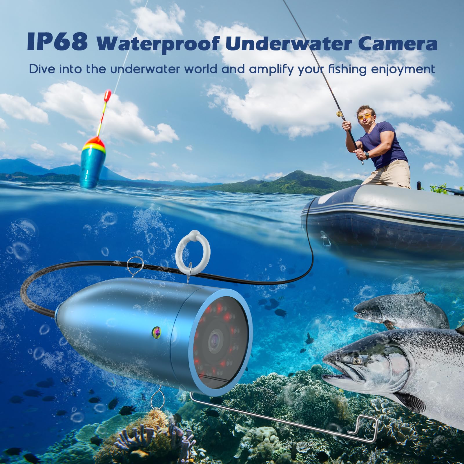 **Onbeam 7 Inch Underwater Fishing Camera with 12 IR Lights – 1000TVL HD Portable Fish Finder for Ice, Lake, Sea & Boat Fishing – Perfect for Deep Water Angling & Night Fishing**