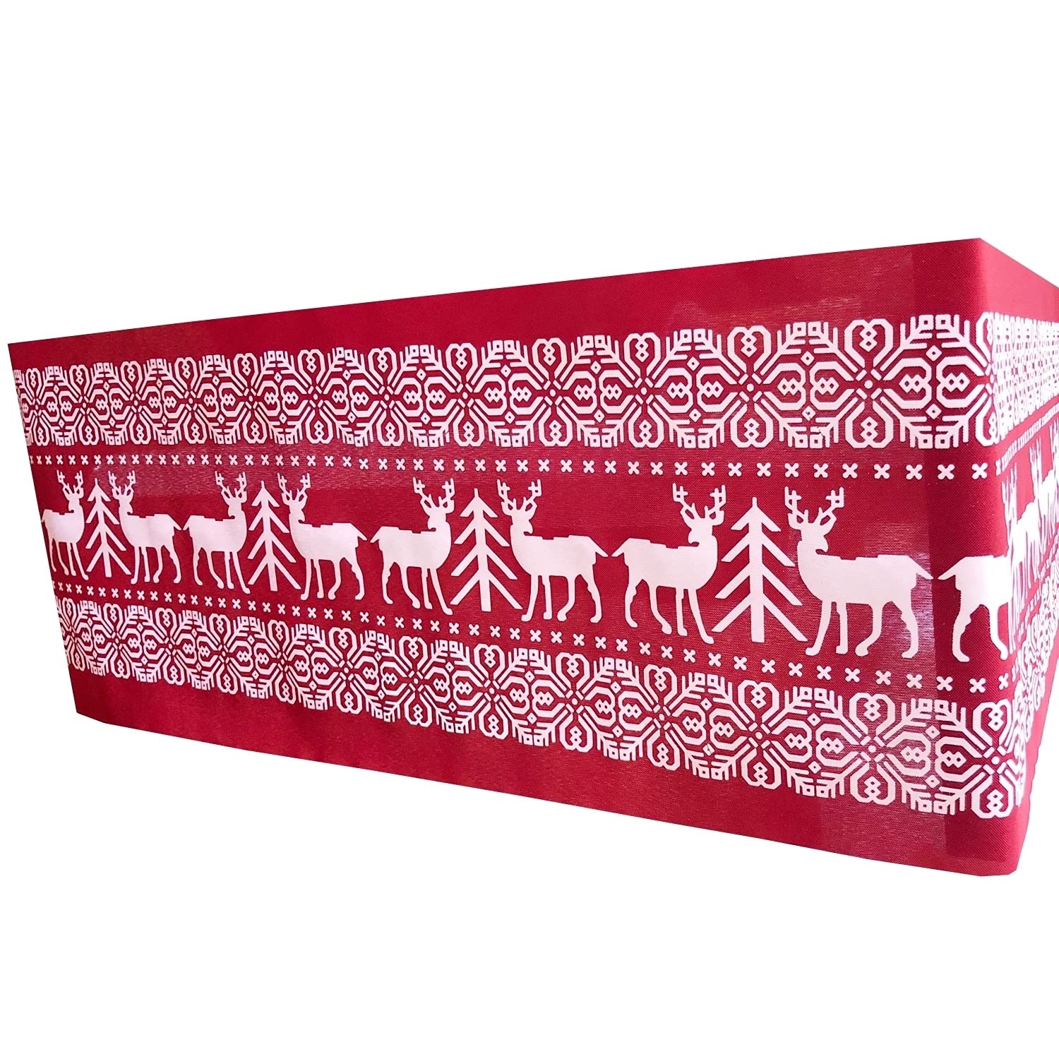 Linen Table Runner, 11''x 108'', Christmas Elk Design, New Year Rectangle Dining Room Decoration, White, Suitable for Holiday and Everyday Use