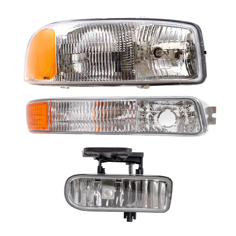 Premium 6-Piece Halogen Headlight Kit with Signal Marker & Fog Lights - Compatible with 1999-2007 GMC Sierra Pickup Truck (Part #10385054, 10385055) - Perfect for Night Driving & Off-Road Adventures