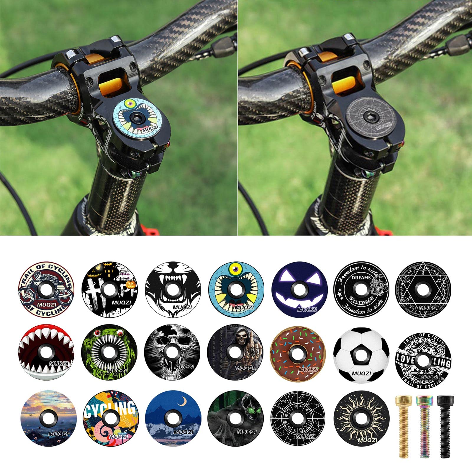 28.6mm Aluminum Alloy Bike Headset Top Cap - 20 Styles for MTB & Road Bikes - Durable Fork Tube Cover - Cycling Accessories for Stem Protection (Perfect for Mountain Biking, Commuting & Bike Maintenance)