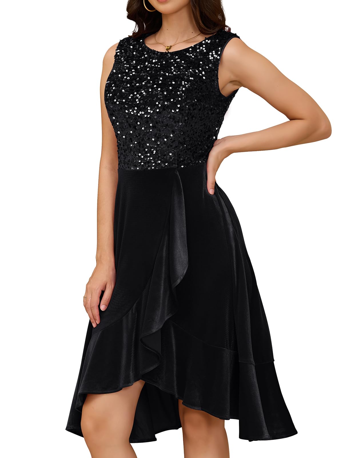 DRESSTELLS Women's Velvet Sequin Christmas Holiday Party Dress - Sparkly Cocktail & Wedding Guest Gown for Festive Celebrations, NYE Parties & Special Occasions