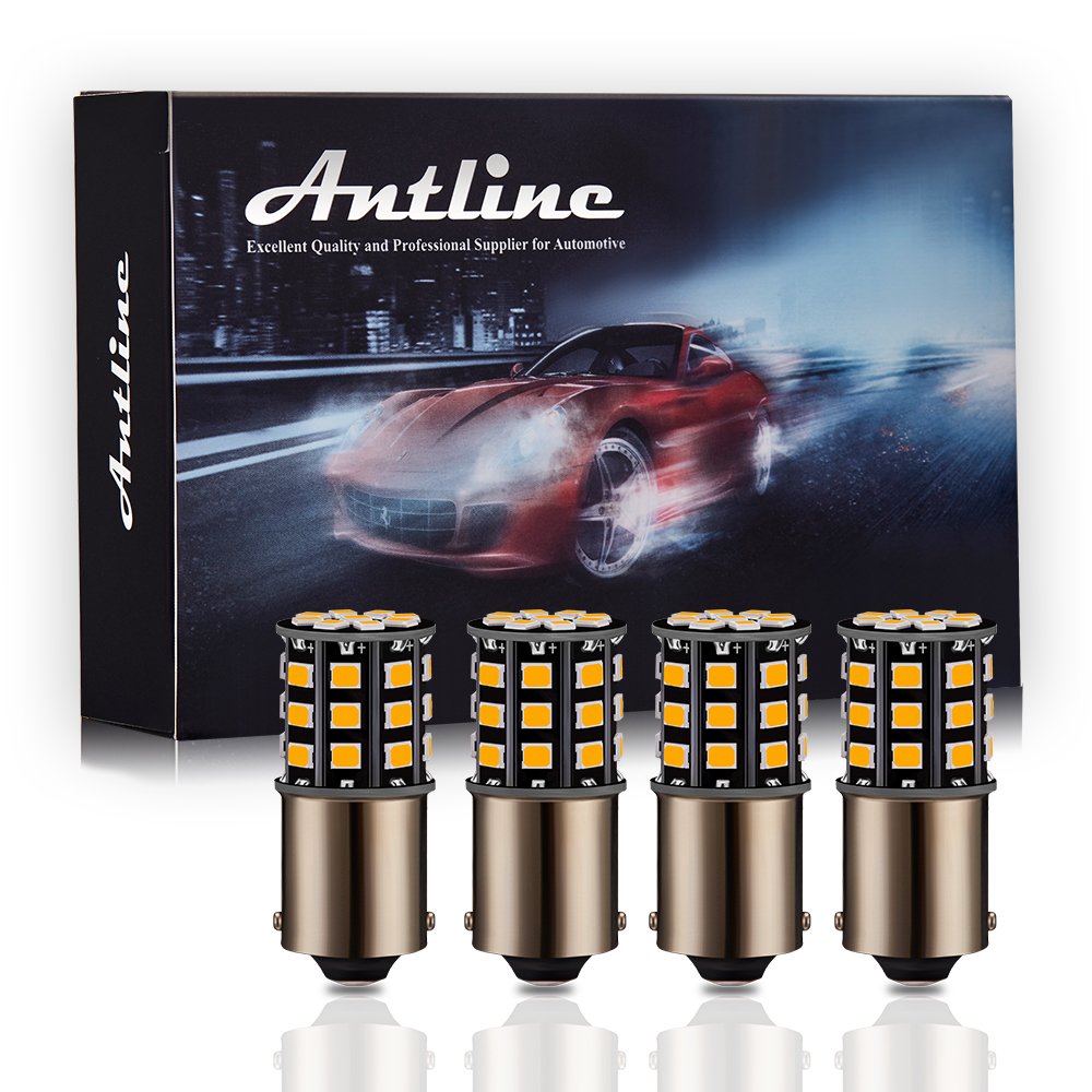 Antline 1156 1141 1003 7506 BA15S LED Bulbs Amber Yellow - 12-24V Super Bright 1000 Lumens - Replacement for RV Camper Interior Lights, Turn Signal Blinker Lights, Side Marker Lights - Ideal for RV Upgrades, Automotive Lighting & Marine Applications (Pack of 4)