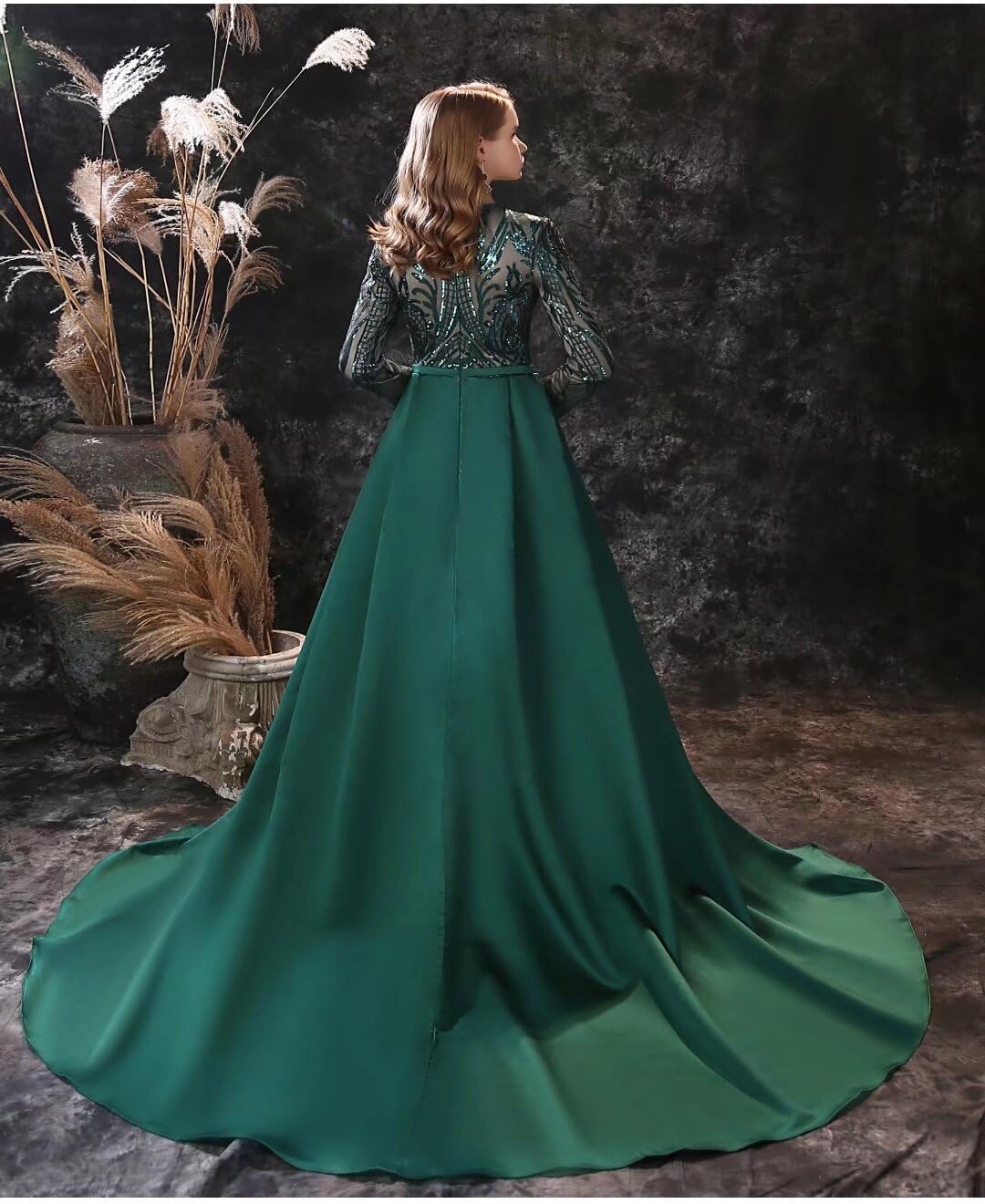 FTBY Green Sequin Evening Dress - Elegant Prom Gown with Detachable Mermaid Skirt for Women | Perfect for Homecoming, Cocktail Parties & Formal Events