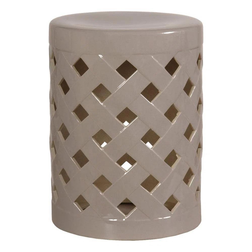 19 Inch Criss Cross Ceramic Outdoor Garden Stool - Durable Patio & Lawn Decor for Gardens, Porches and Poolside Seating