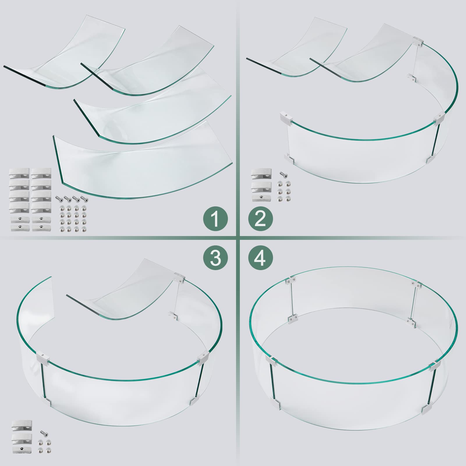 GASPRO 23x8 Inch Tempered Glass Wind Guard for Round Fire Pit Table - Thick Tall Fireplace Windshield Panel with Durable Aluminum Corner Brackets & Feet - Easy Assembly for Outdoor Patio, Backyard, Camping & Deck Use