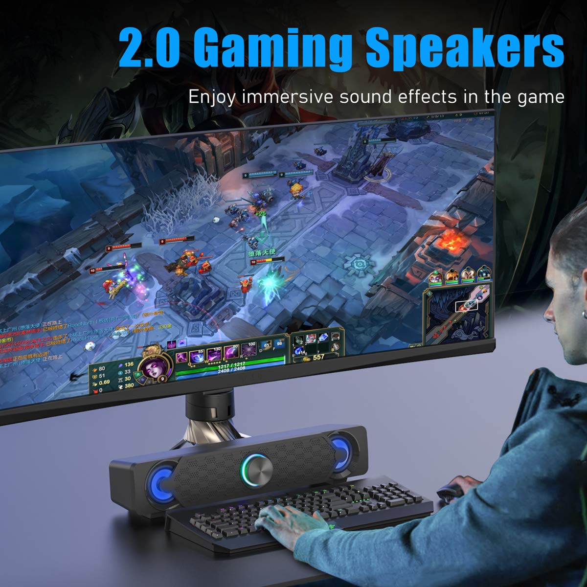 Premium RGB PC Gaming Speakers with Cool LED Lights - USB Powered Computer Soundbar for Desktop, Laptop & Monitor - Perfect for Gaming, Music & Home Office Setup