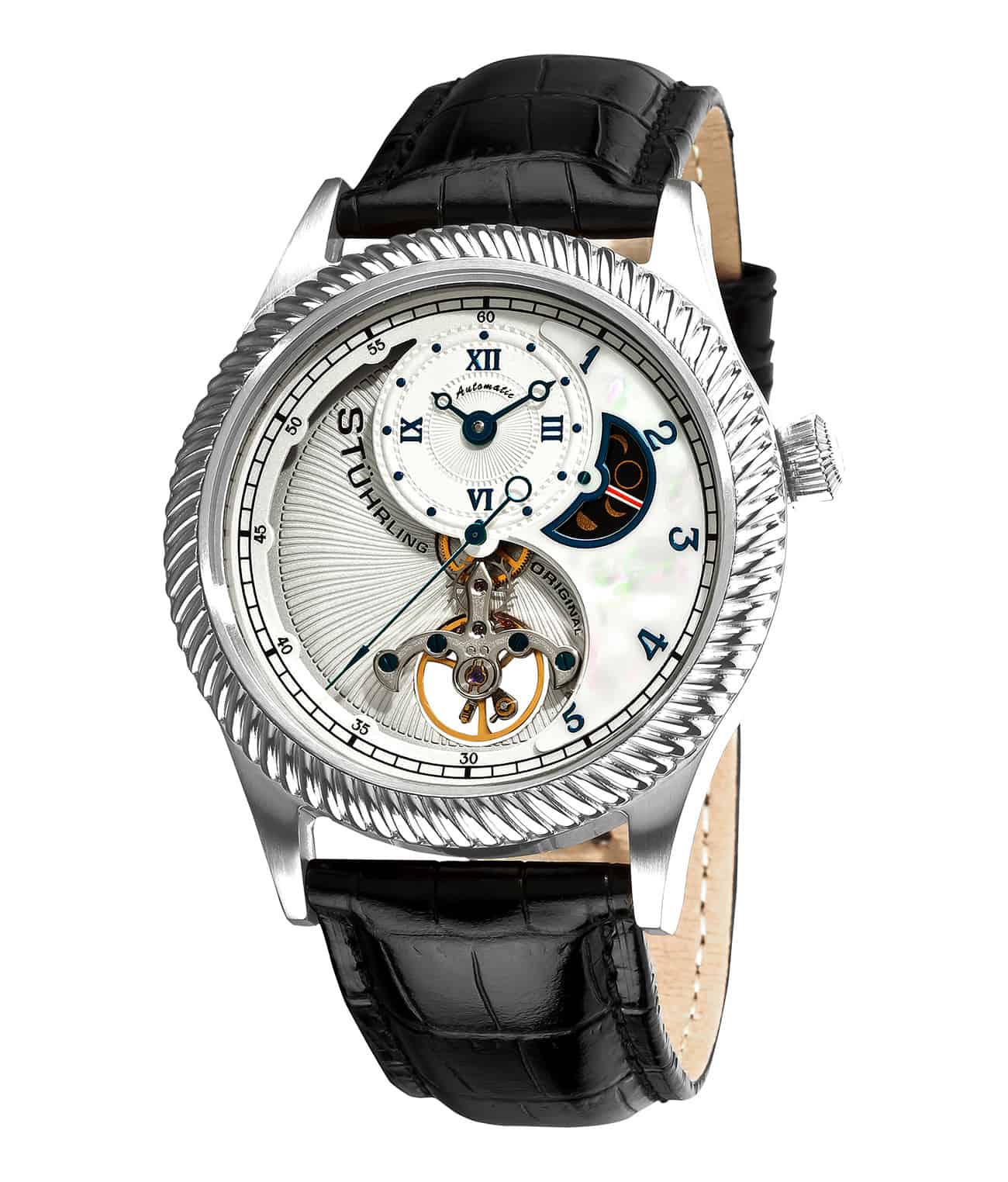 White Dial / Rose Case / Black Leather Strap Tang Buckle