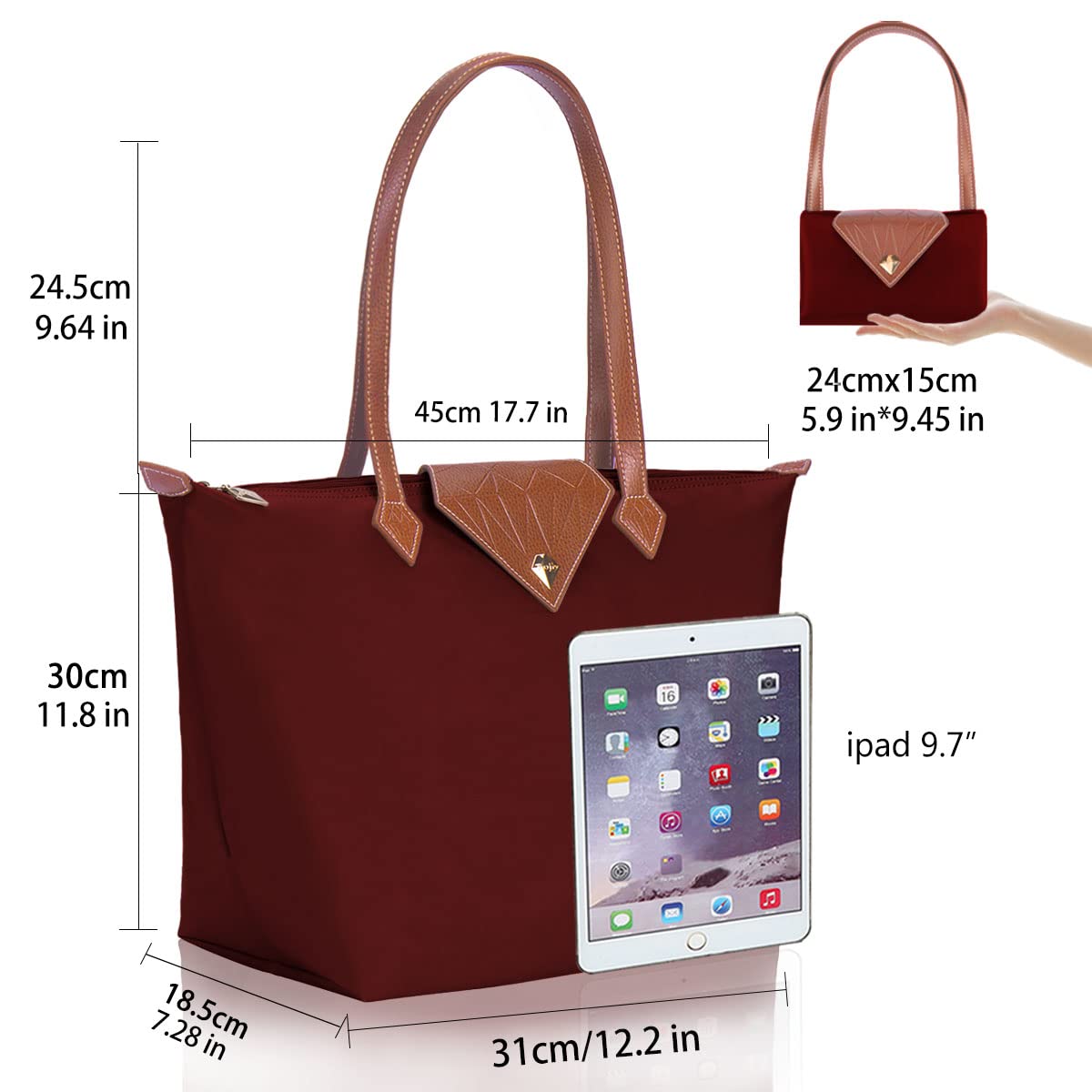 BOJLY Women's Tote Bag - Elegant Nylon Shoulder Handbag with Diamond Accents, Foldable Waterproof Travel Shopping Purse for Work, Gym, and Daily Use