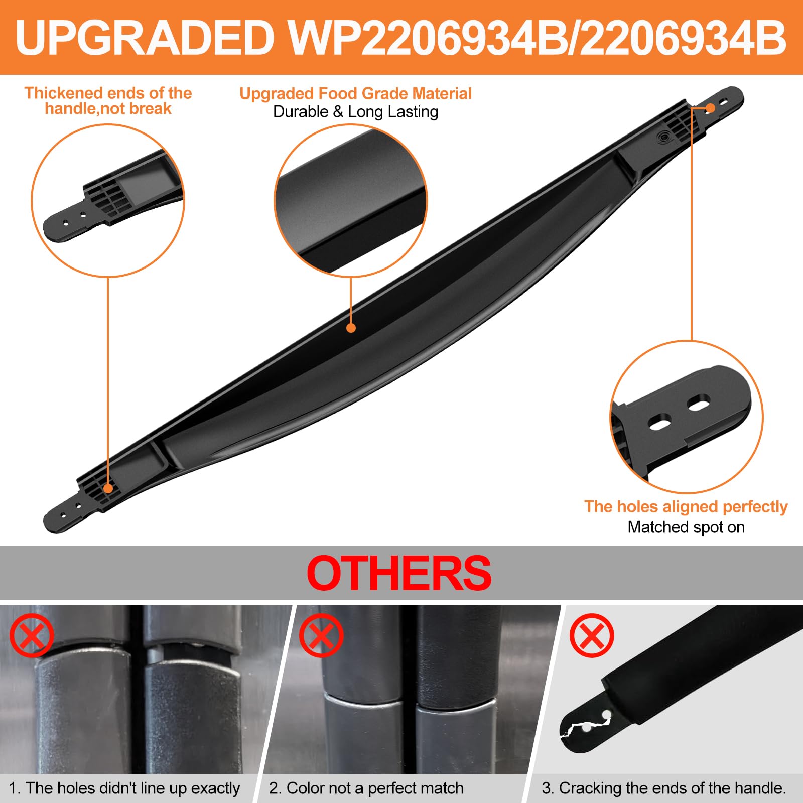 Upgraded WP2206934B Refrigerator Door Handle Replacement - Compatible with Whirlpool & Kenmore Refrigerators - Reinforced Black Fridge Handle (2206934B) - Perfect for Kitchen Appliance Repair and DIY Home Improvement