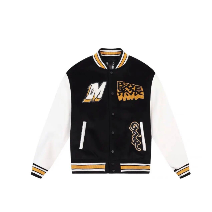 Mr Enjoy Da Money Initial D GTR Varsity Jacket - Black White Yellow Anime Racing Style Jacket for Car Enthusiasts & Streetwear Fashion
