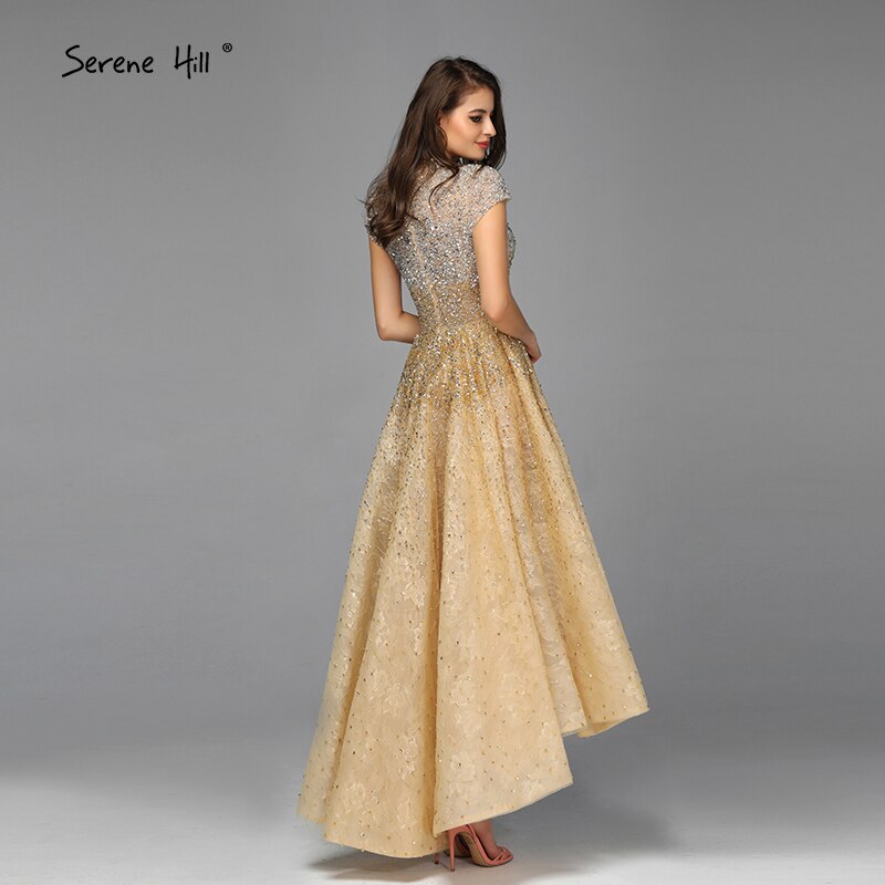 Elegant Silver Asymmetrical Sleeveless Evening Dress 2025 with Pearl Cap Sleeves & Sparkle Details - Sexy Formal Gown for Prom, Wedding & Special Occasions - LA60757