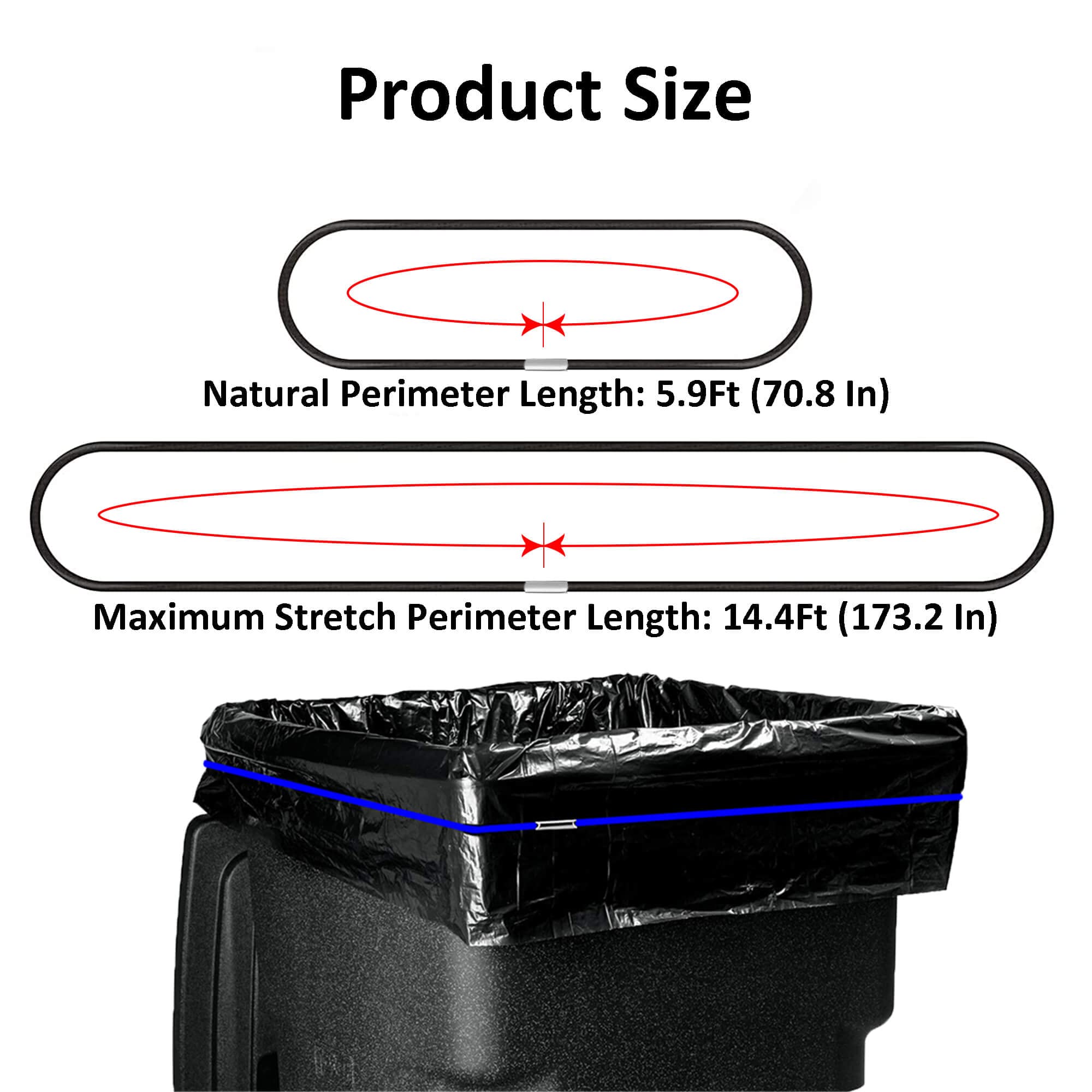 Heavy Duty Large Rubber Bands for 50-96 Gallon Trash Cans - Strong Elastic Garbage Can Bands (Set of 3 in Black, Blue & Olive Green) - Secure Kitchen Trash Bags, Outdoor Bin Covers & Recycling Containers
