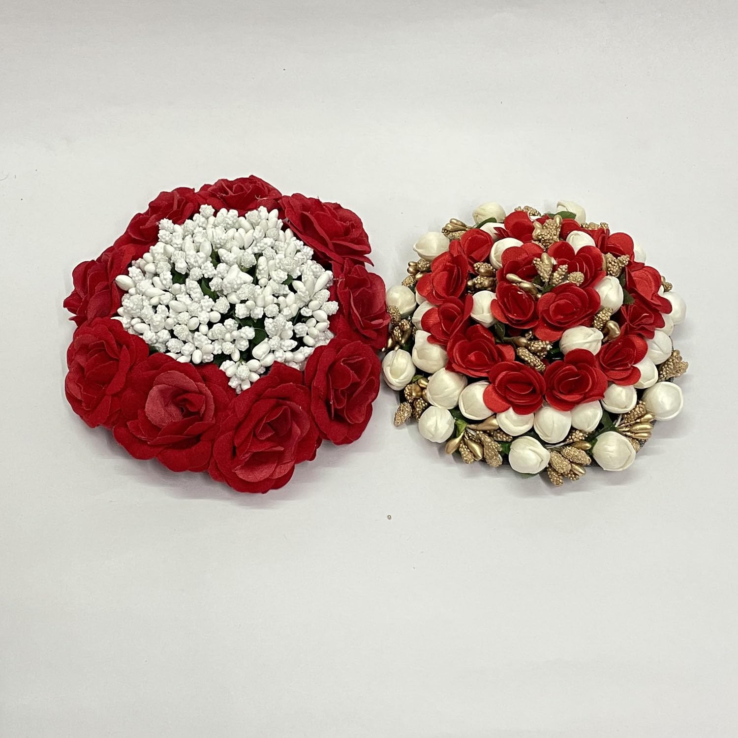 Elegant Red & White Artificial Hair Bun Gajra Flower Bridal Accessories for Women - Pack of 2 - Perfect for Weddings, Parties & Indian Traditional Events