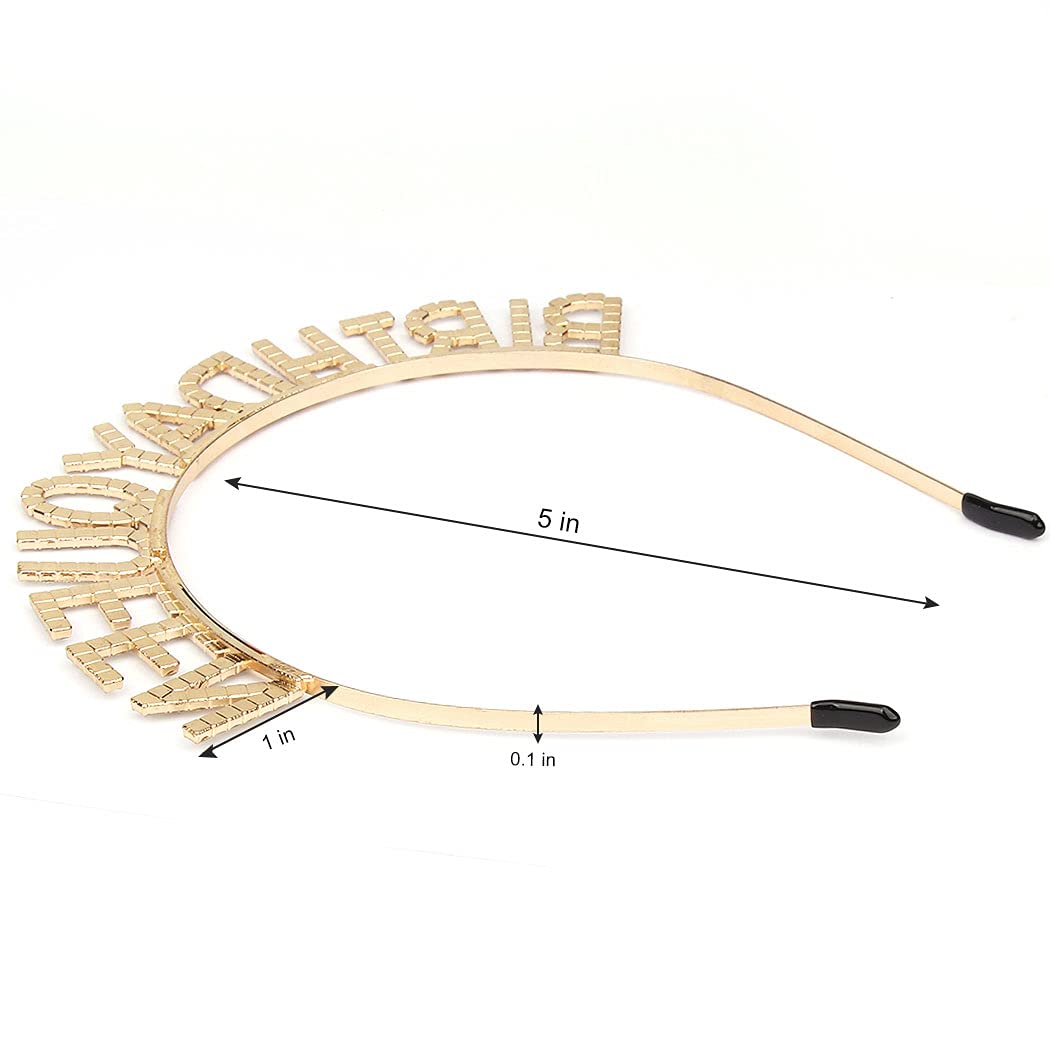 Gold Birthday Queen Crown & Sash Set for Women - Rhinestone Tiara Headband & Sash for Girls Birthday Party - Princess Birthday Accessories for Bachelorette, Birthday Bash & Special Occasions