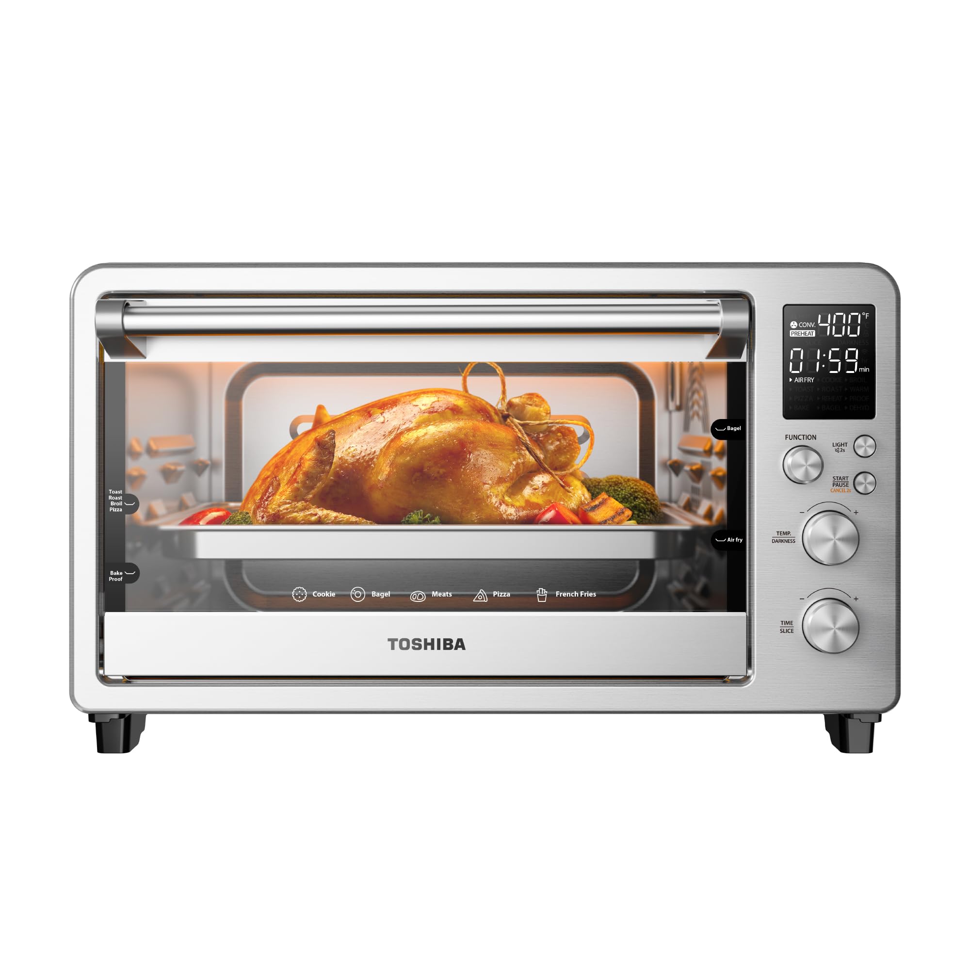 TOSHIBA ChefFry 26.4QT Large Air Fryer Toaster Oven Combo - 12-in-1 Countertop Convection Oven with Stainless Steel Finish - Perfect for Baking, Roasting, Broiling & Air Frying - Ideal for Small Kitchens, Dorms & RV Cooking